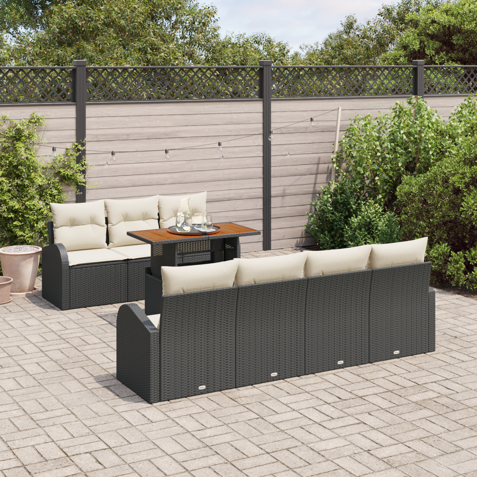 vidaXL Set de canapele pentru grădină cu pernă 8 pcs negru și crem