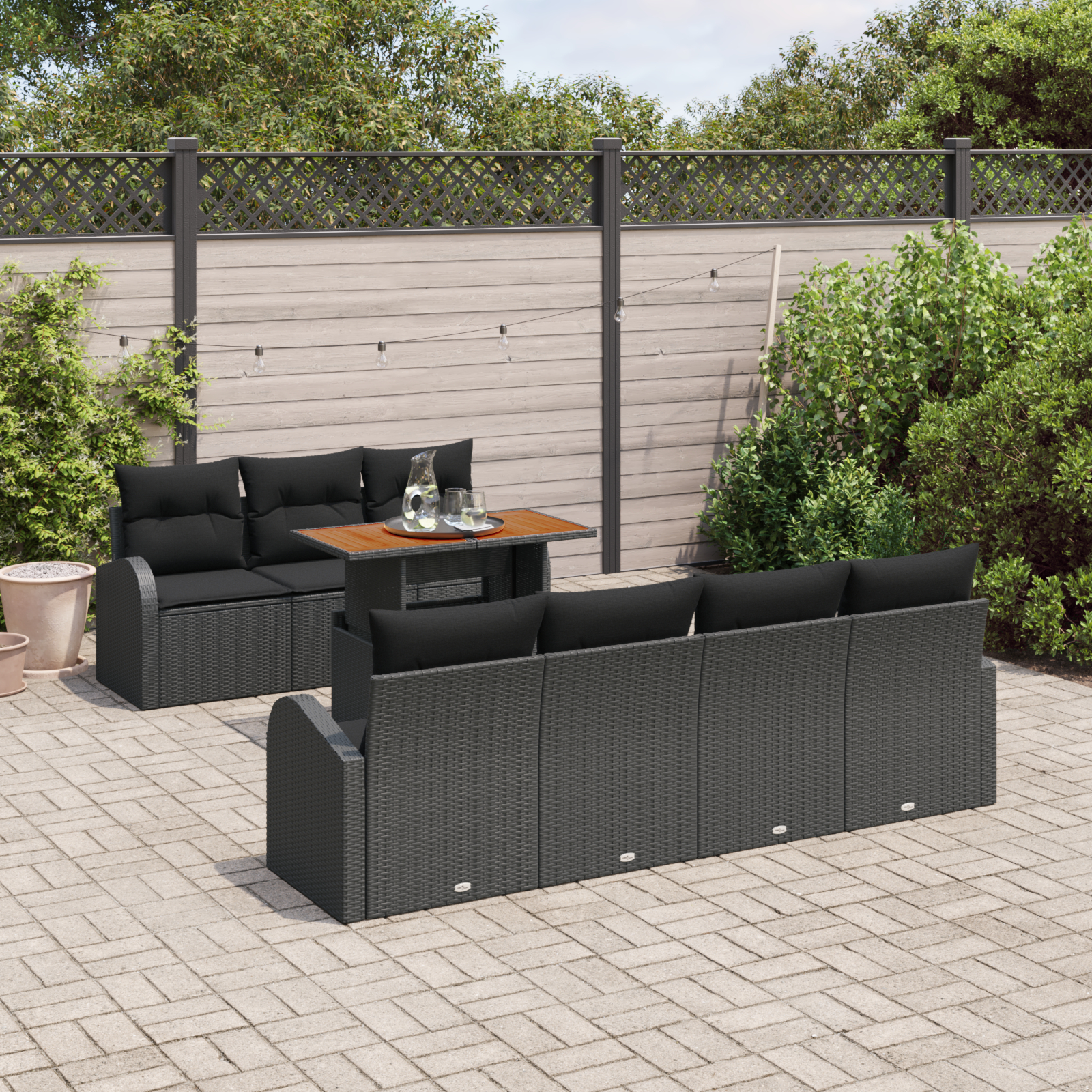 vidaXL Set de canapele pentru grădină 8 pcs Negru 100 x 55 x 73 cm