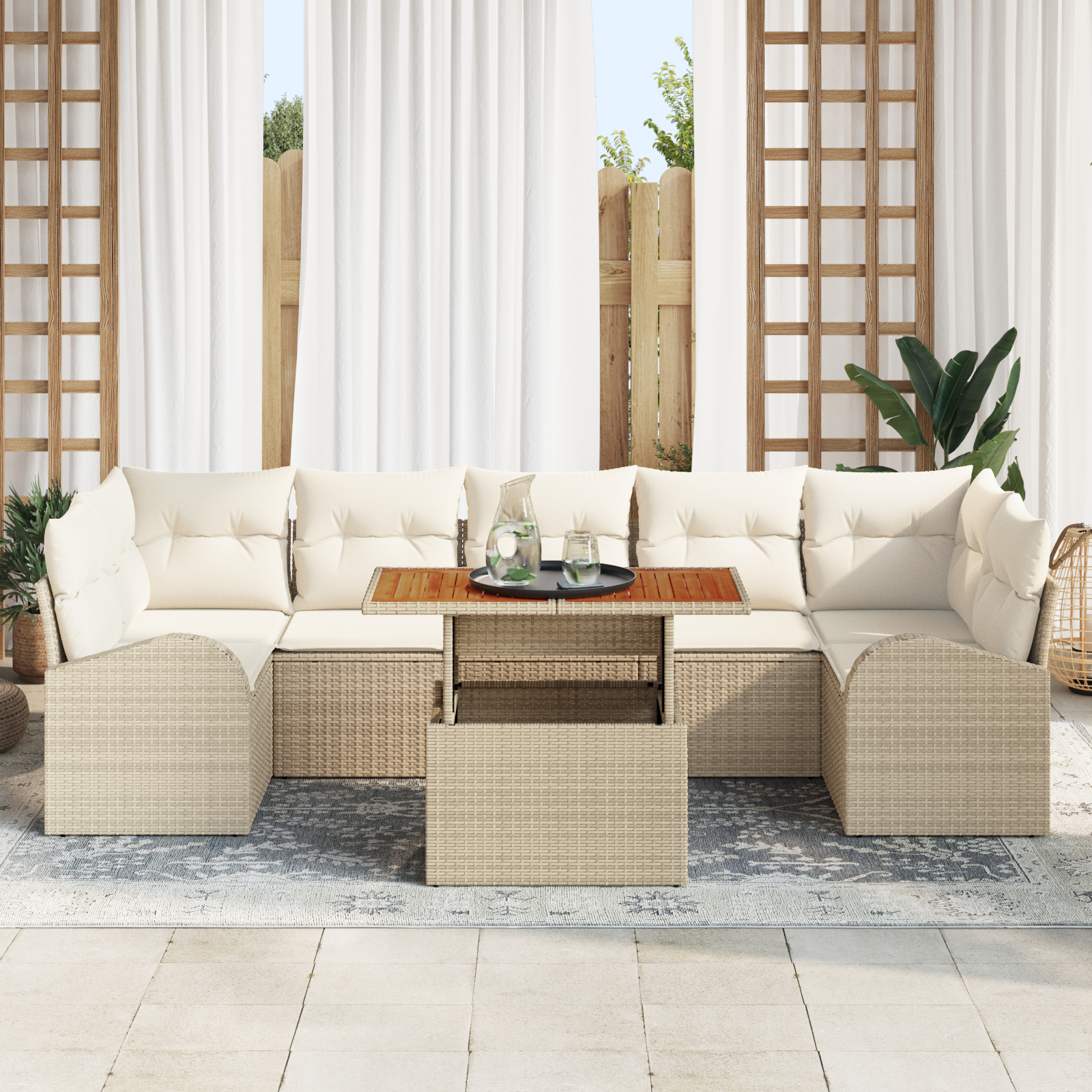 vidaXL Set de canapele pentru grădină cu pernă 8 pcs bej și crem