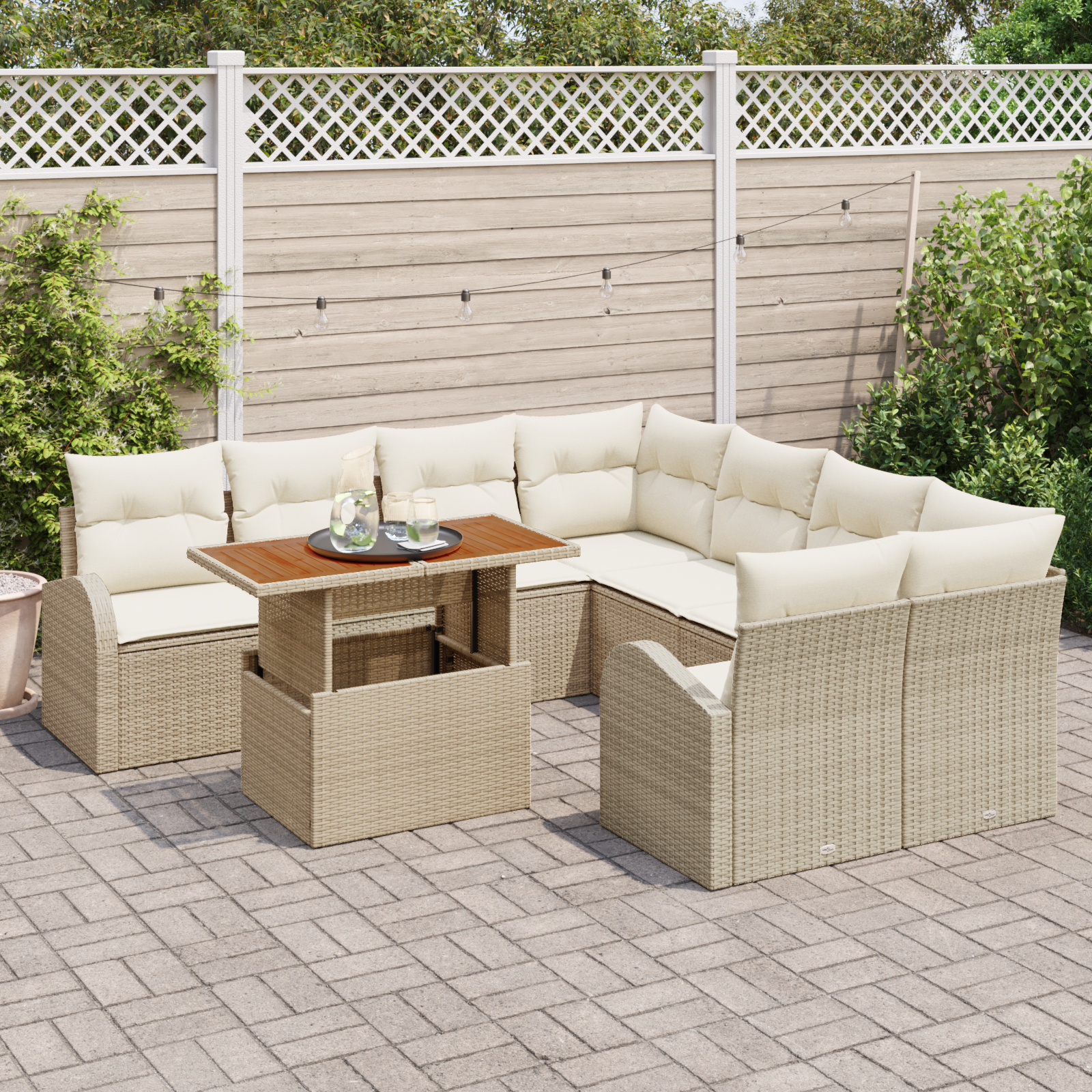 vidaXL Set Sofa Grădină 9 Piese Perne Bej Poliratan Acacia