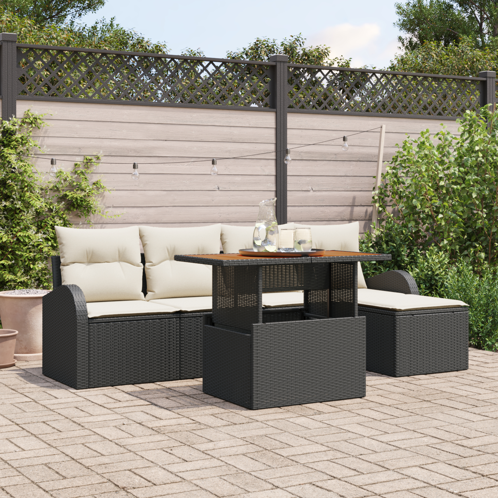 vidaXL Set de canapele pentru grădină cu pernă 6 pcs negru și crem vidaXL Set de canapele pentru grădină cu pernă 6 pcs negru și crem