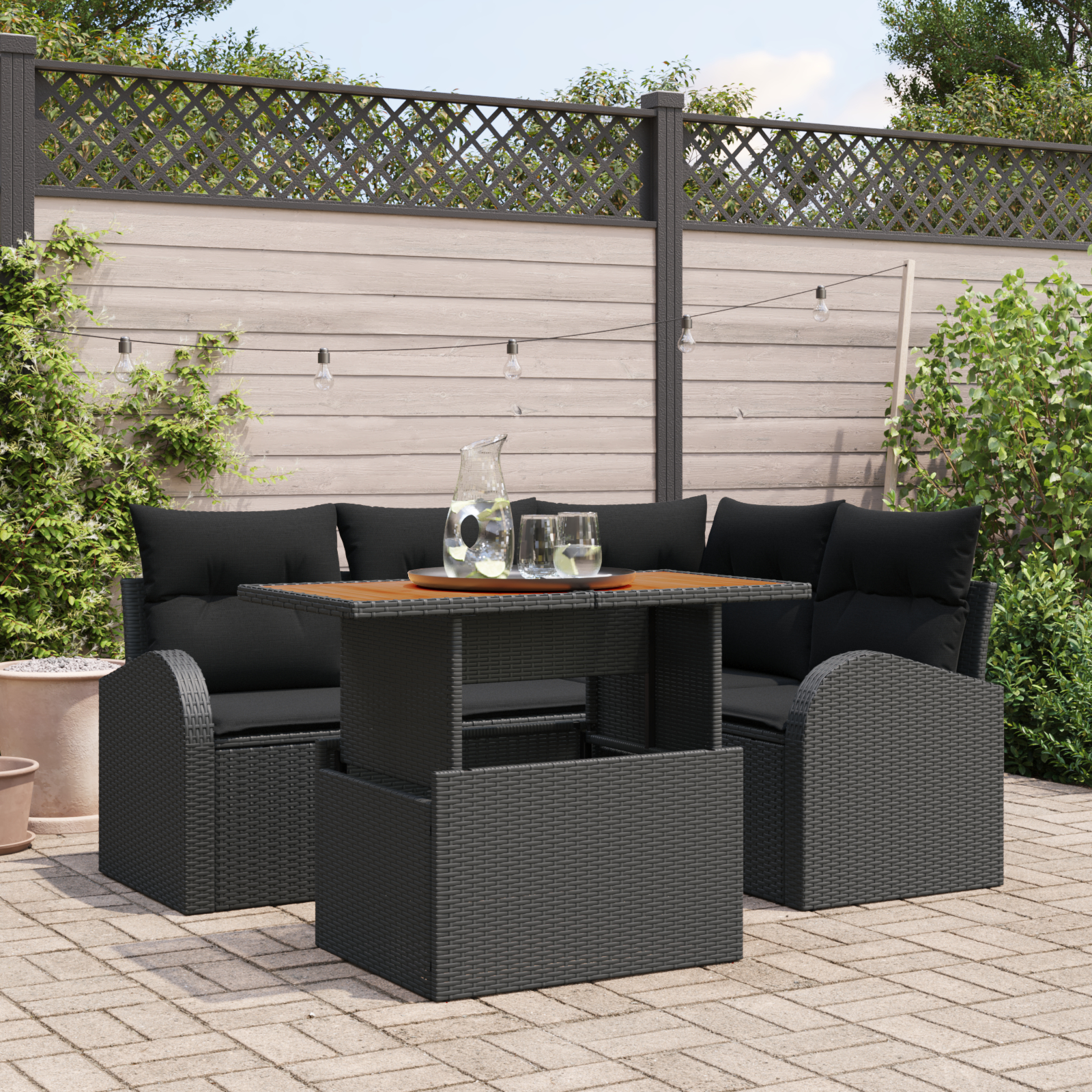 vidaXL Set de canapele pentru grădină 5 pcs Negru 100 x 55 x 73 cm
