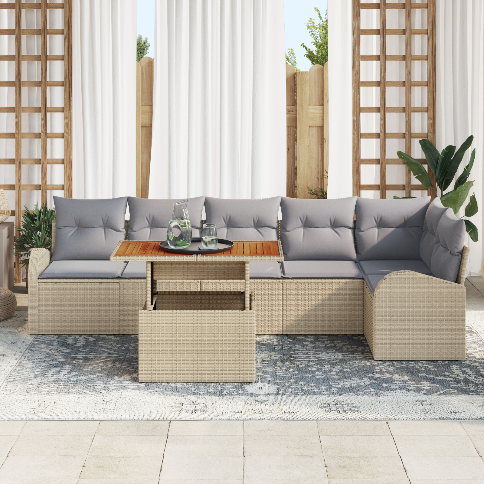 vidaXL Set de canapele pentru grădină 7 pcs bej și gri deschis