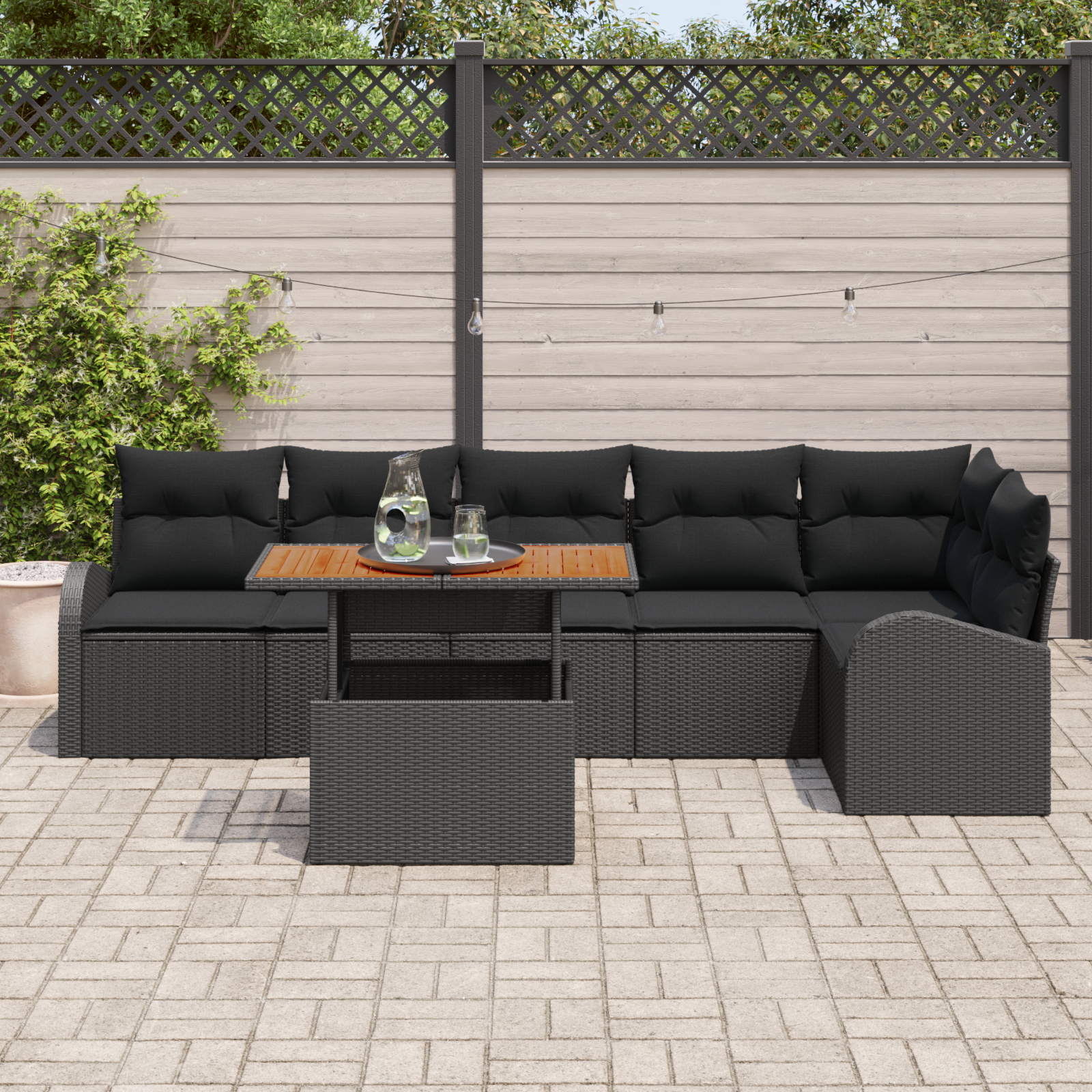 vidaXL Set de canapele pentru grădină 7 pcs Negru 100 x 55 x 73 cm