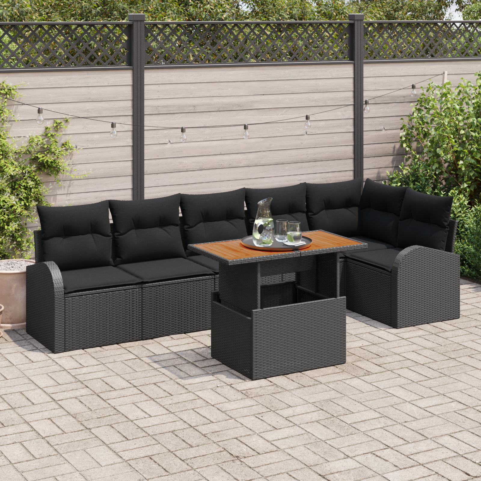 vidaXL Set de canapele pentru grădină 7 pcs Negru 100 x 55 x 73 cm