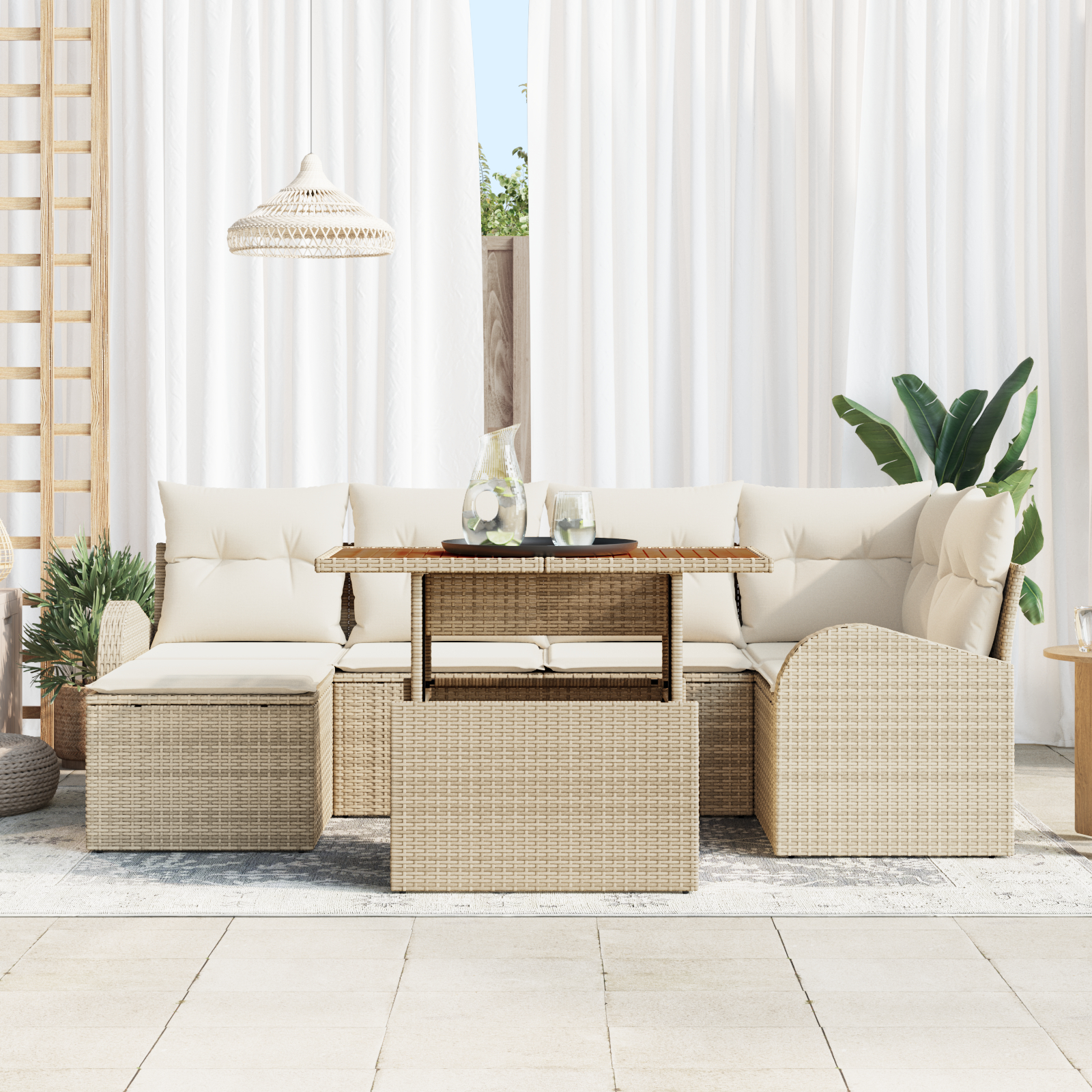 vidaXL Set de canapele pentru grădină cu pernă 7 pcs bej și crem vidaXL Set de canapele pentru grădină cu pernă 7 pcs bej și crem