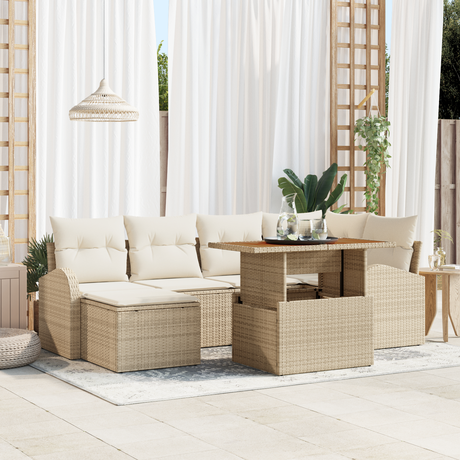 vidaXL Set de canapele pentru grădină cu pernă 7 pcs bej și crem vidaXL Set de canapele pentru grădină cu pernă 7 pcs bej și crem