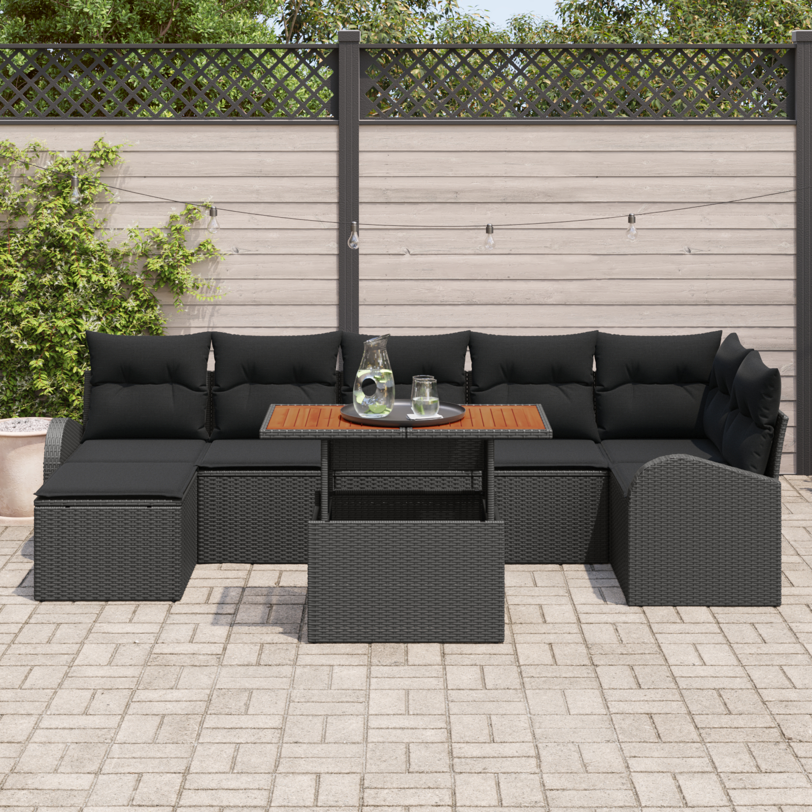 vidaXL Set de canapele pentru grădină cu pernă 8 pcs Negru