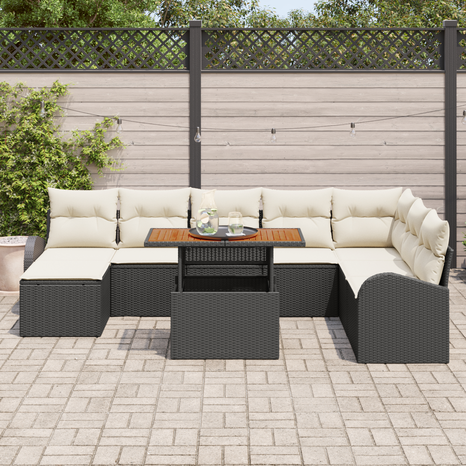 vidaXL Set de canapele pentru grădină cu pernă 9 pcs negru și crem vidaXL Set de canapele pentru grădină cu pernă 9 pcs negru și crem