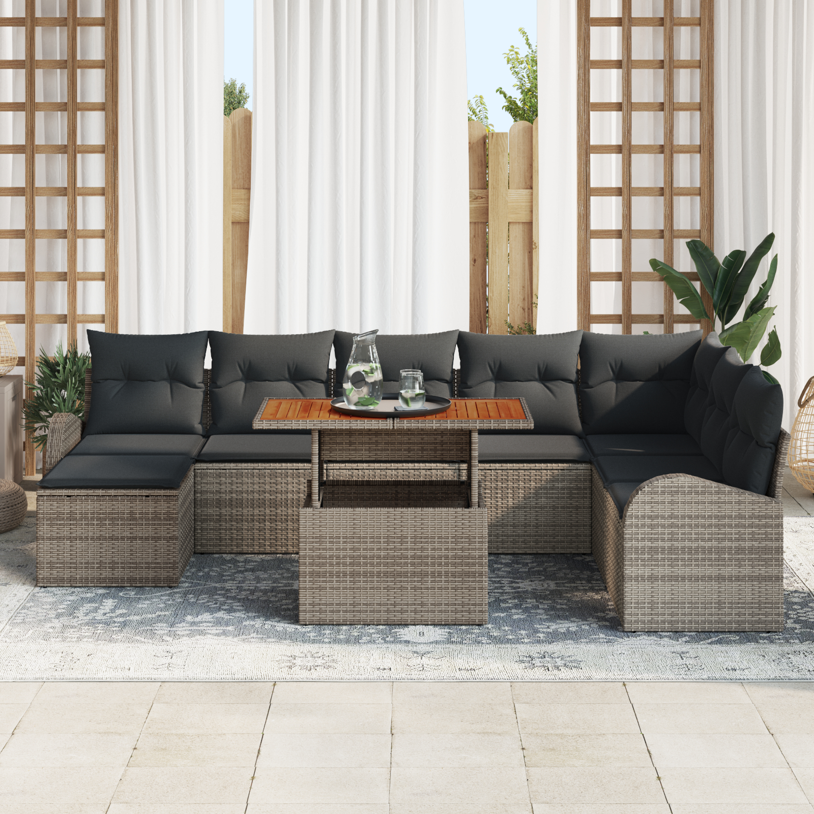 vidaXL Set de canapele pentru grădină cu pernă 9 pcs Gri