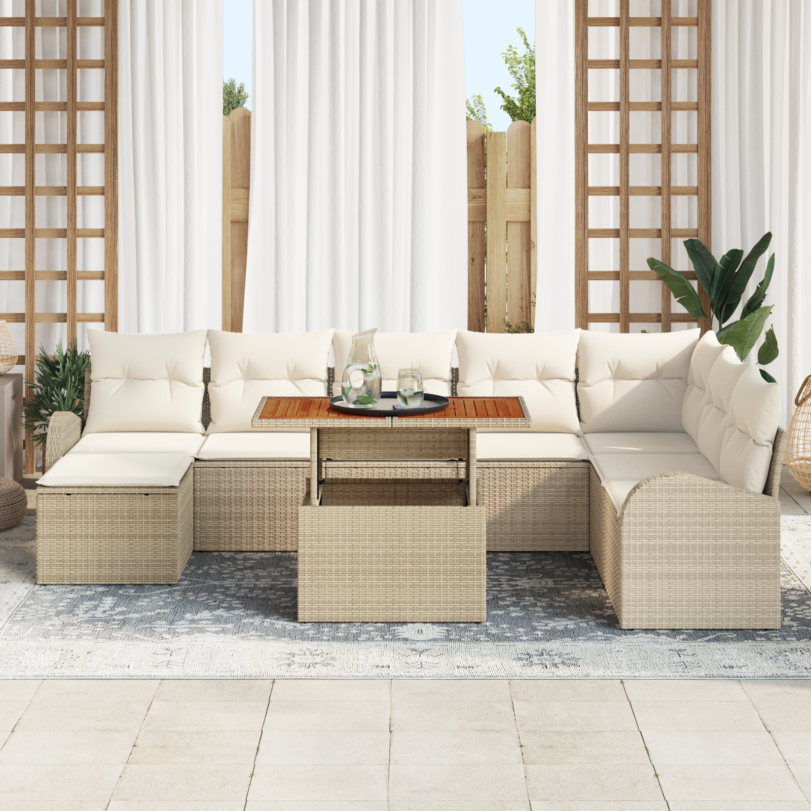 vidaXL Set de canapele pentru grădină cu pernă 9 pcs bej și crem