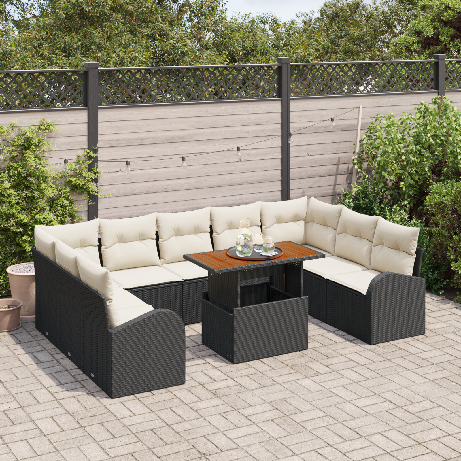 vidaXL Set de canapele pentru grădină cu pernă 10 pcs negru și crem