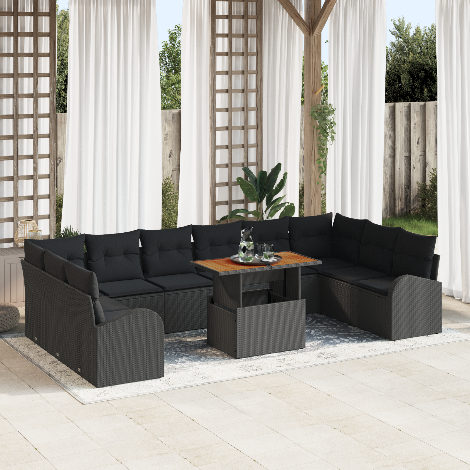 vidaXL Set de canapele pentru grădină 11 pcs Negru 100 x 55 x 73 cm
