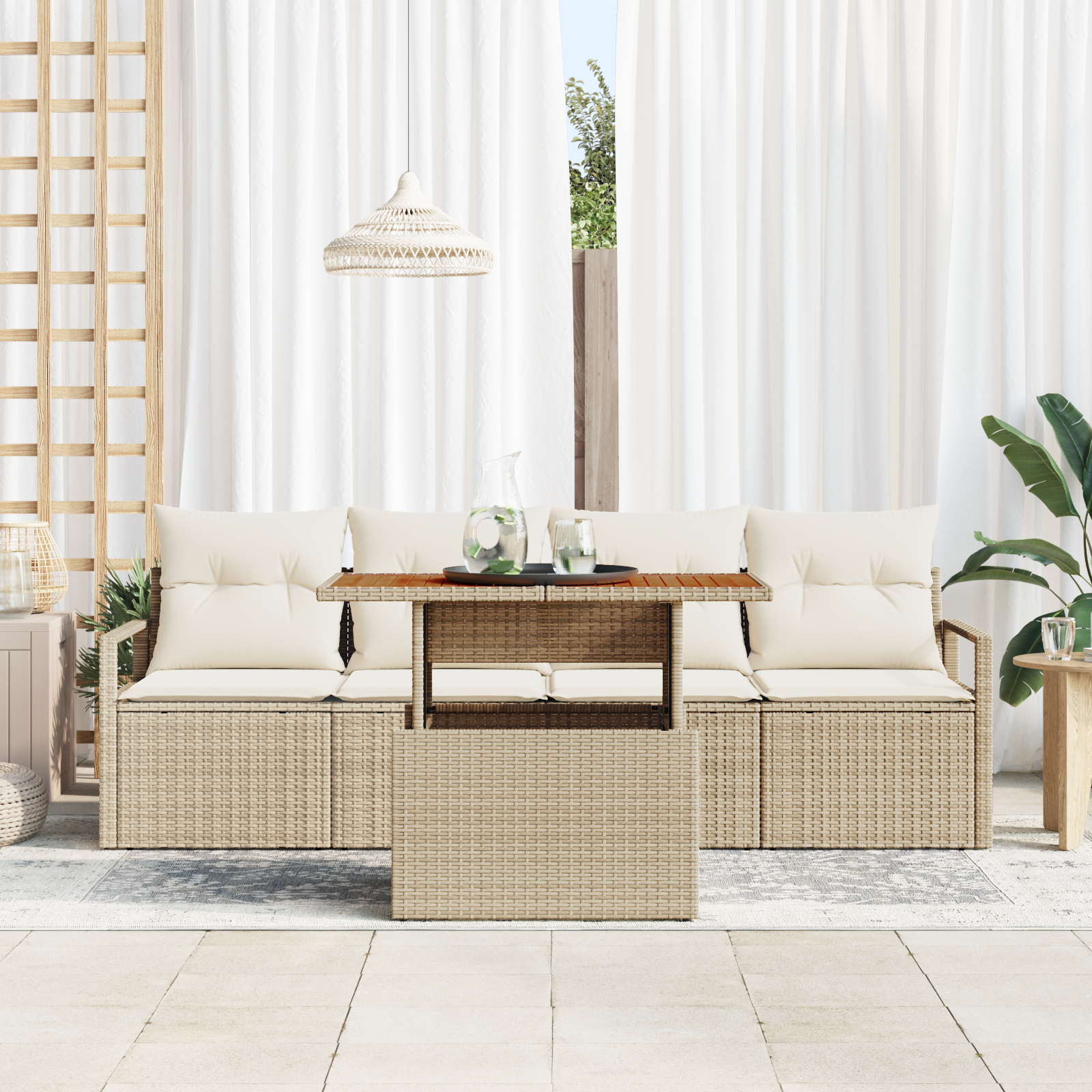 vidaXL Set de canapele pentru grădină cu pernă 5 pcs bej și crem vidaXL Set de canapele pentru grădină cu pernă 5 pcs bej și crem