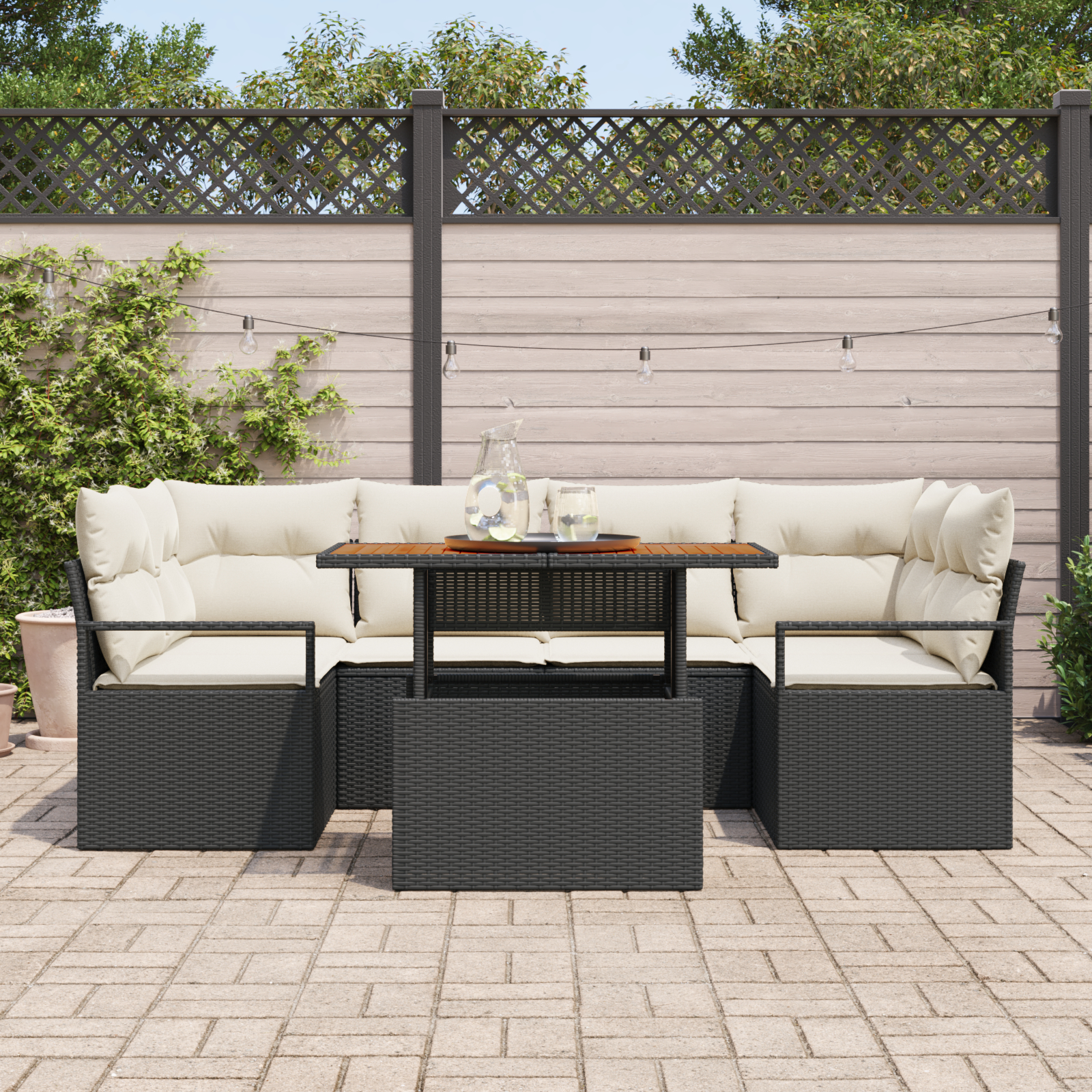 vidaXL Set de canapele pentru grădină cu pernă 7 pcs negru și crem vidaXL Set de canapele pentru grădină cu pernă 7 pcs negru și crem