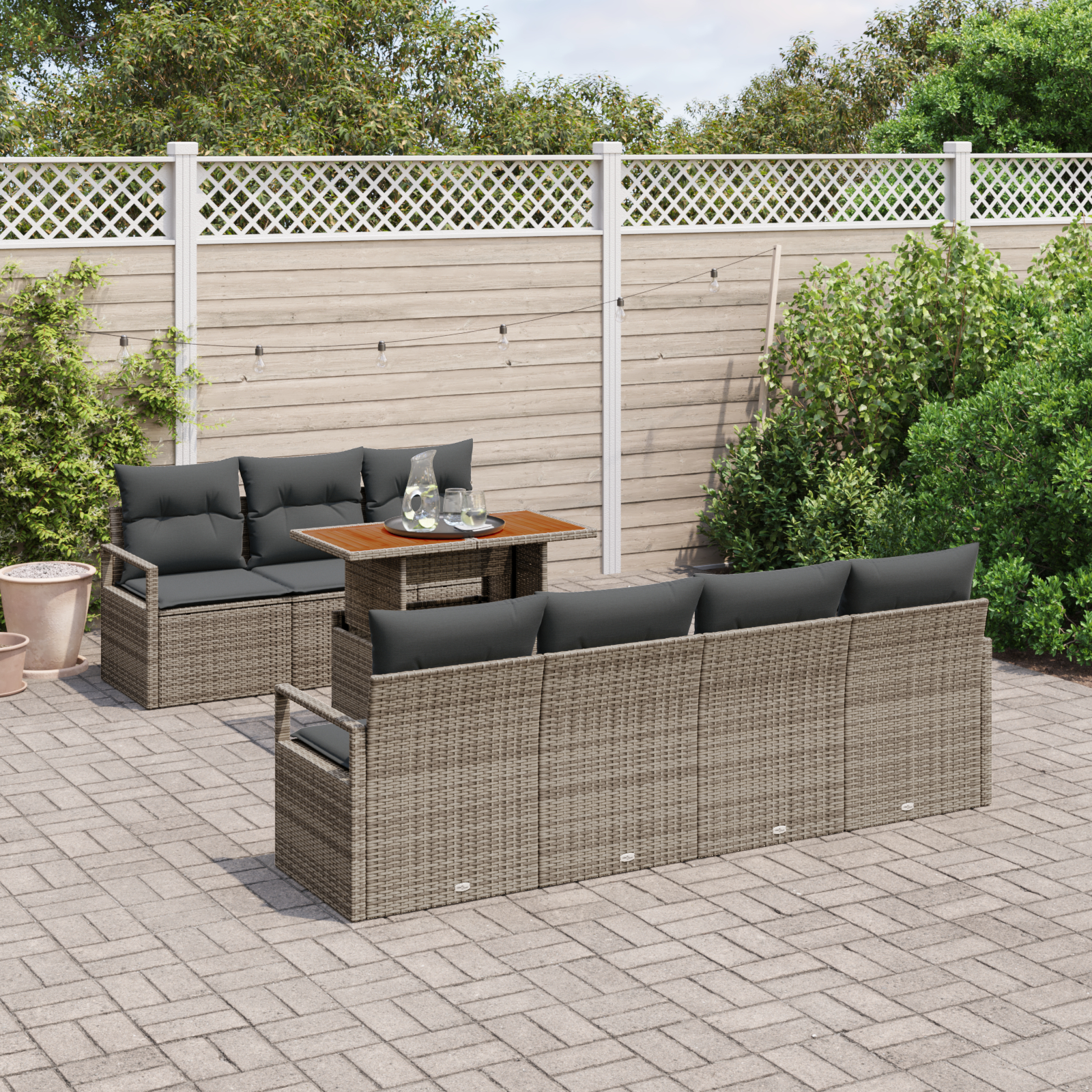 vidaXL Set de canapele pentru grădină cu pernă 8 pcs Gri și Brown