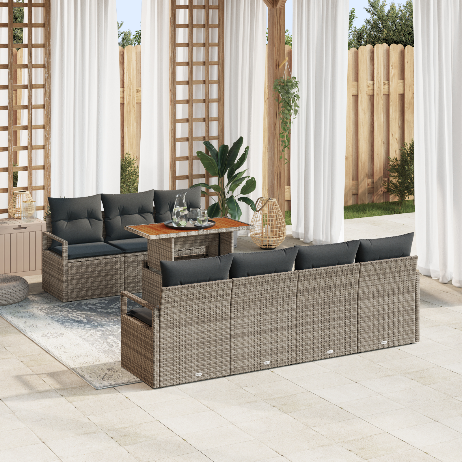vidaXL Set de canapele pentru grădină cu pernă 8 pcs Gri și Brown