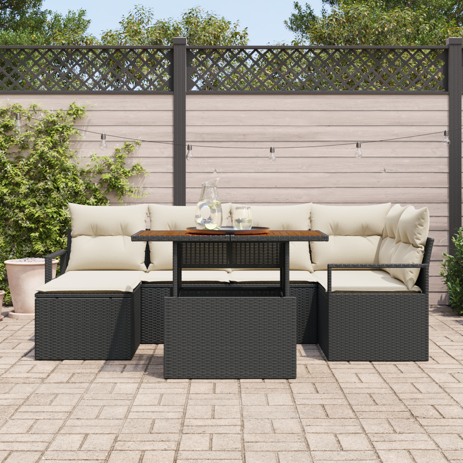 vidaXL Set de masă pentru grădină cu pernă 7 pcs Negru și Crem vidaXL Set de masă pentru grădină cu pernă 7 pcs Negru și Crem