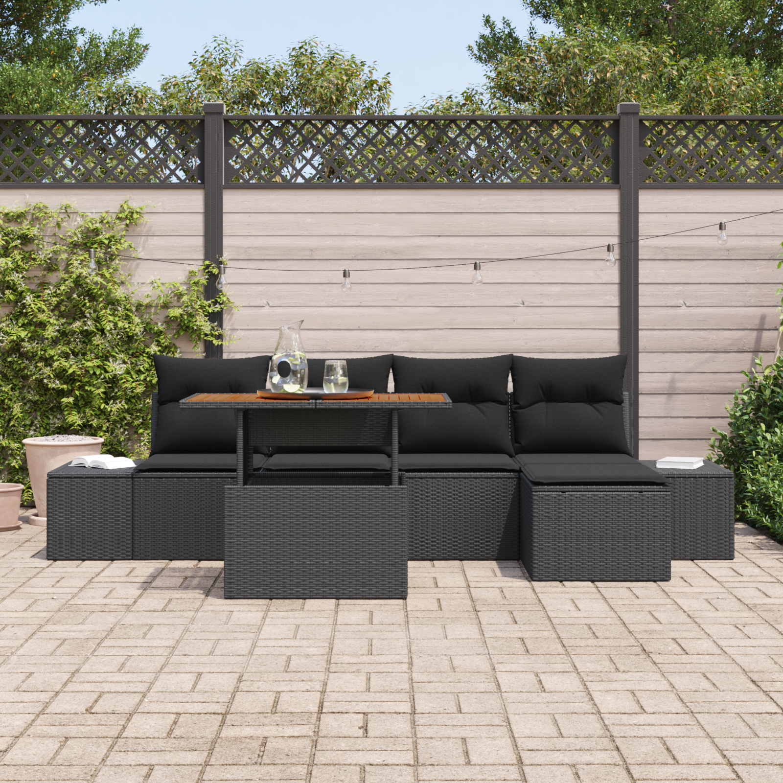 vidaXL Set de masă pentru grădină cu pernă 6 pcs Negru și Maro vidaXL Set de masă pentru grădină cu pernă 6 pcs Negru și Maro