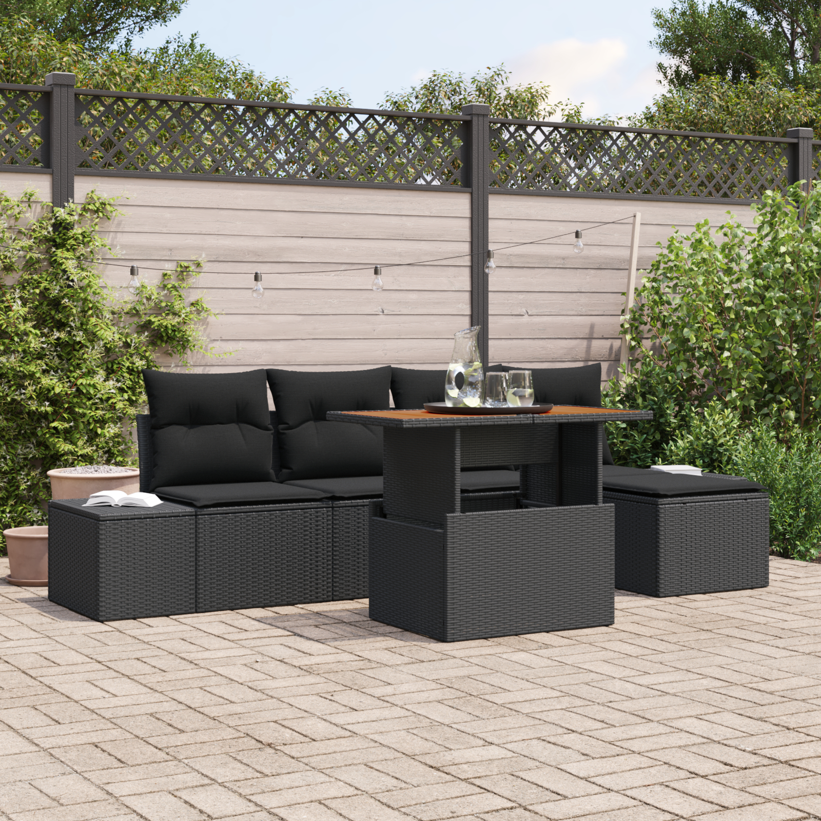 vidaXL Set de masă pentru grădină cu pernă 6 pcs Negru și Maro vidaXL Set de masă pentru grădină cu pernă 6 pcs Negru și Maro
