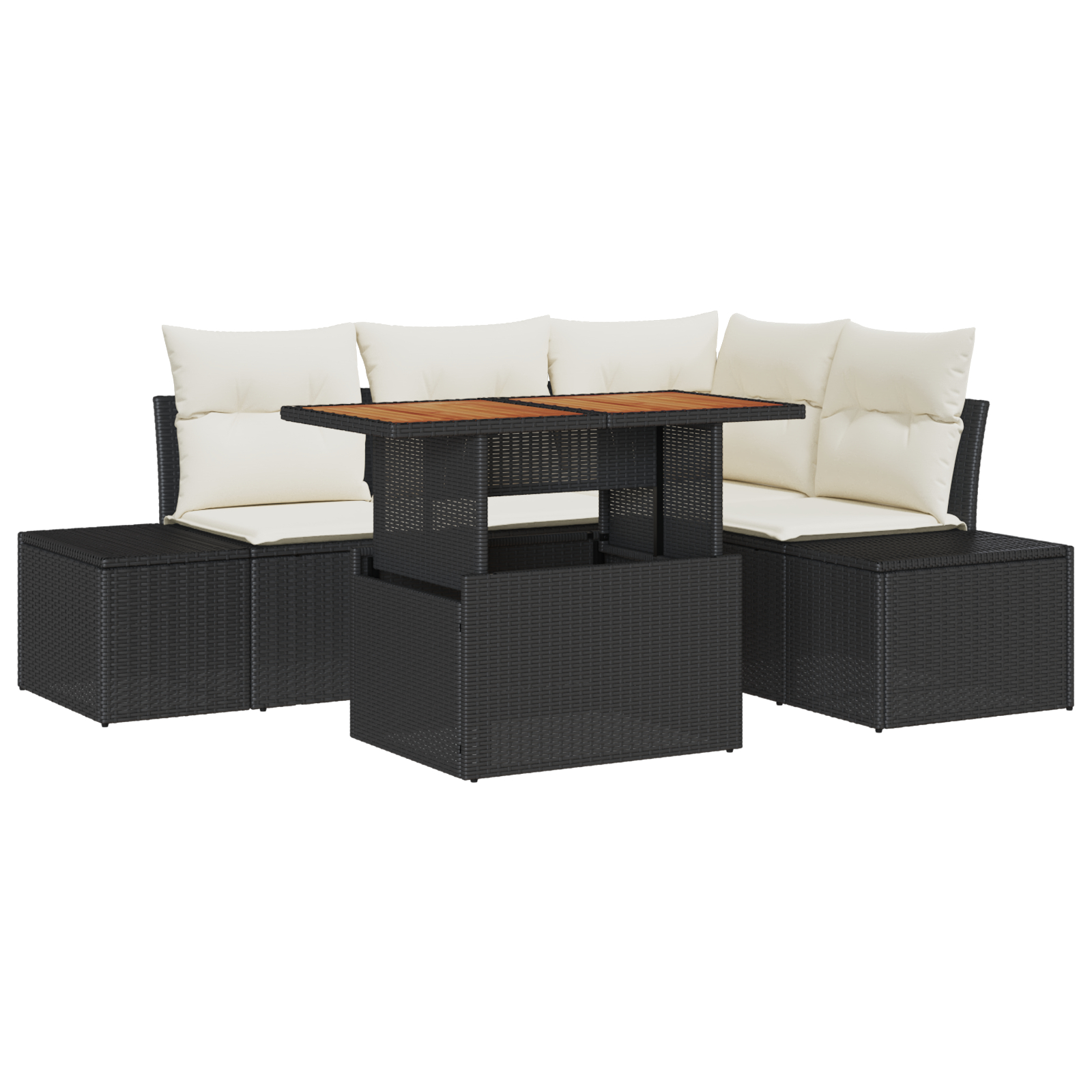 vidaXL Set de canapele pentru grădină cu pernă 5 pcs Negru și Crem