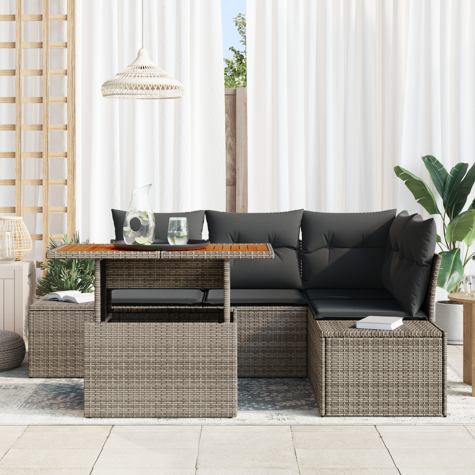 vidaXL Set de canapele pentru grădină cu pernă 5 pcs Gri și Brown vidaXL Set de canapele pentru grădină cu pernă 5 pcs Gri și Brown