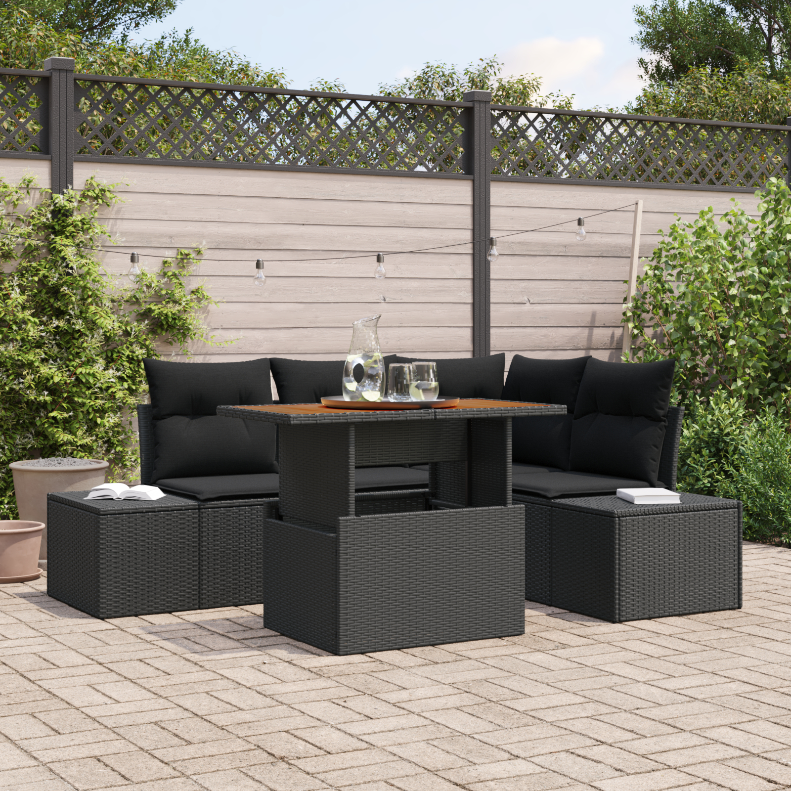 vidaXL Set de canapele pentru grădină cu pernă 5 pcs Negru și Maro vidaXL Set de canapele pentru grădină cu pernă 5 pcs Negru și Maro