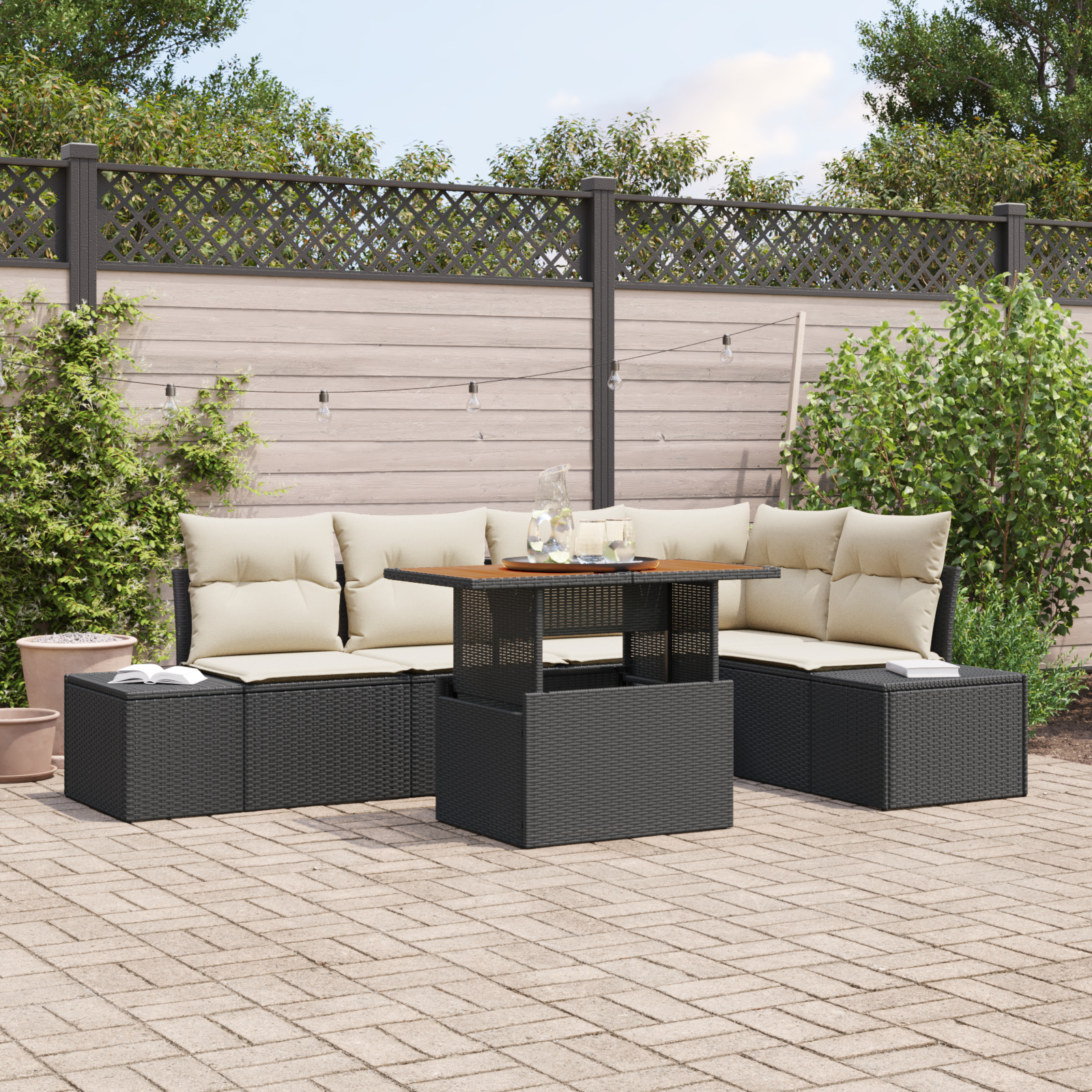vidaXL Set de masă pentru grădină 6 pcs Negru și Crem 100 x 55 x 73 cm vidaXL Set de masă pentru grădină 6 pcs Negru și Crem 100 x 55 x 73 cm
