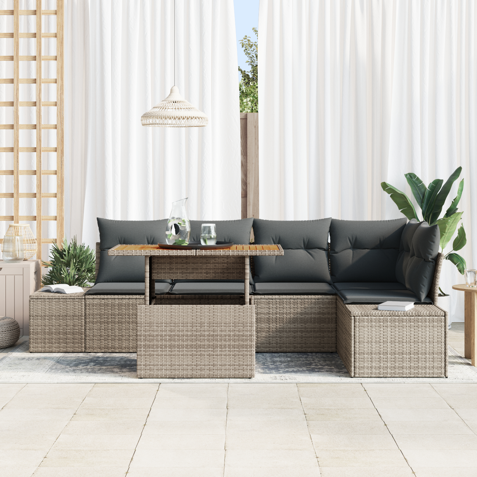 vidaXL Set de masă pentru grădină 6 pcs Gri și Brown 100 x 55 x 73 cm vidaXL Set de masă pentru grădină 6 pcs Gri și Brown 100 x 55 x 73 cm