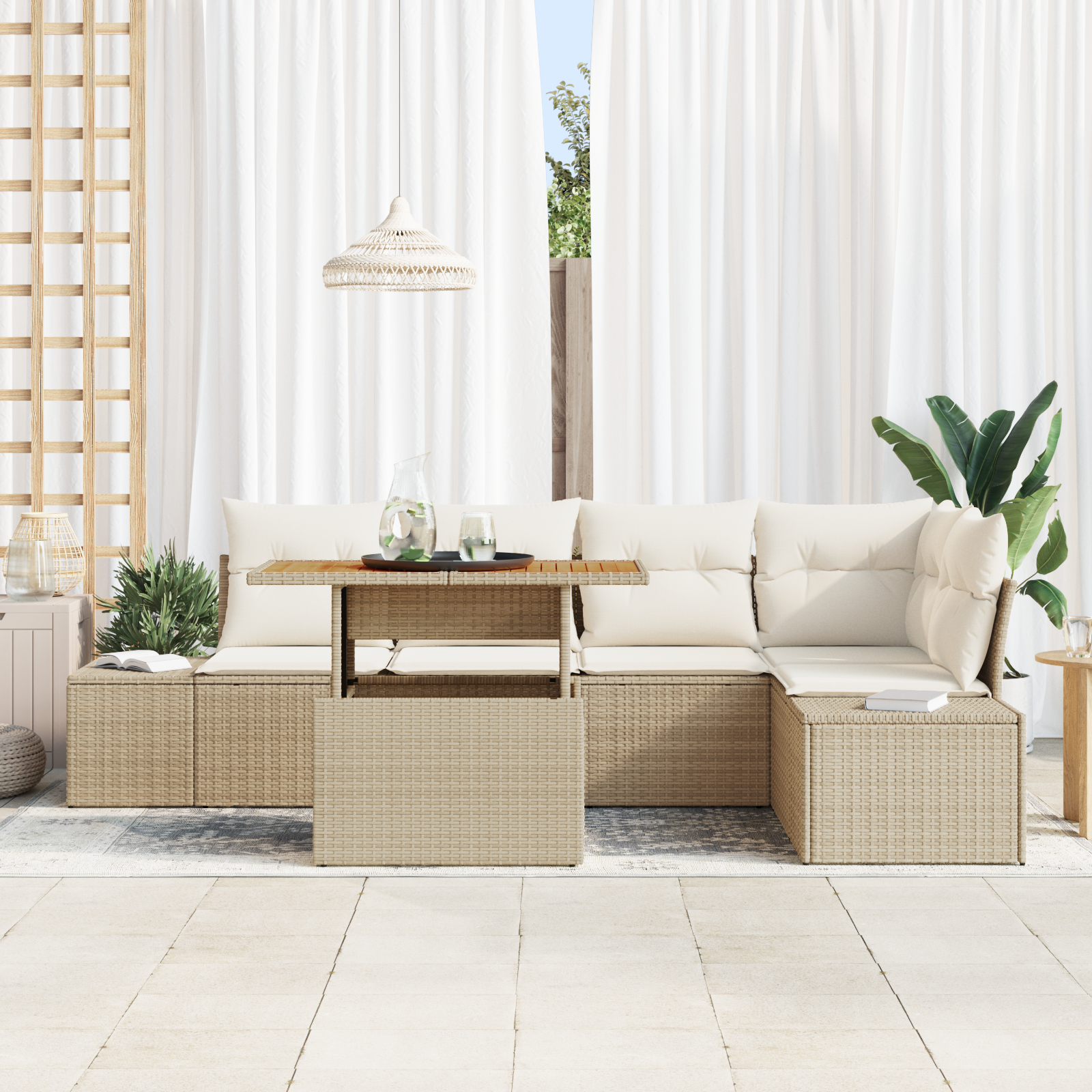 vidaXL Set de masă pentru grădină 6 pcs Bej și crem 100 x 55 x 73 cm vidaXL Set de masă pentru grădină 6 pcs Bej și crem 100 x 55 x 73 cm