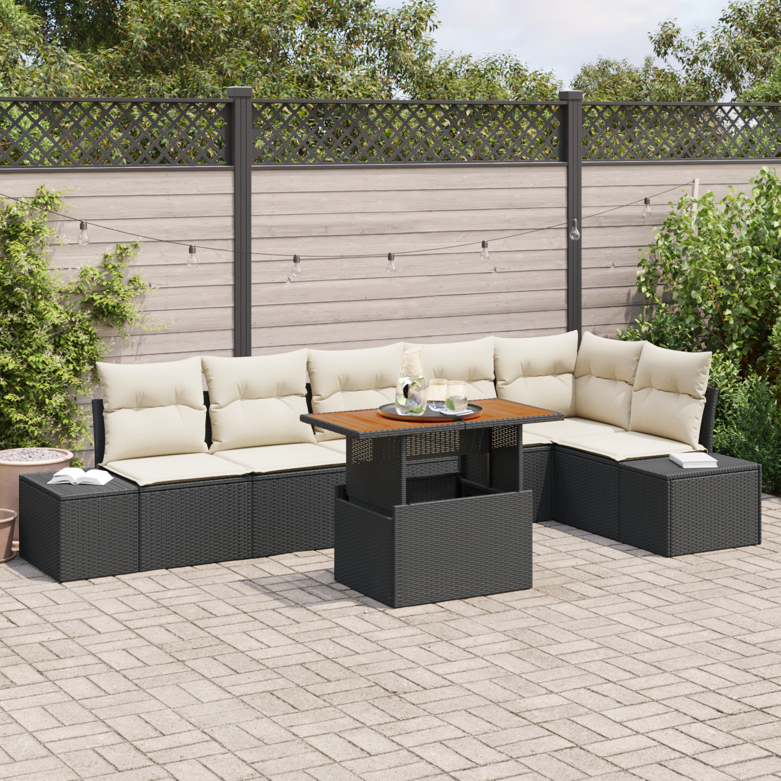 vidaXL Set de masă pentru grădină 7 pcs Negru și Crem 100 x 55 x 73 cm vidaXL Set de masă pentru grădină 7 pcs Negru și Crem 100 x 55 x 73 cm