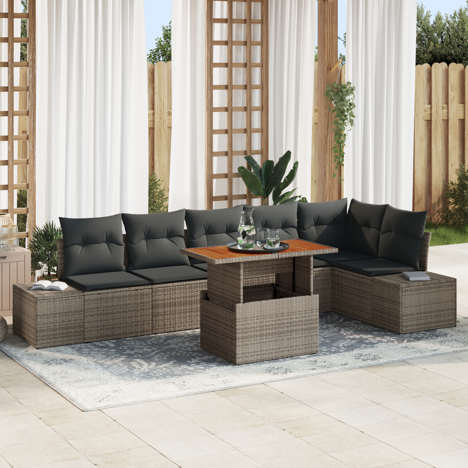 vidaXL Set de masă pentru grădină 7 pcs Gri și Brown 100 x 55 x 73 cm vidaXL Set de masă pentru grădină 7 pcs Gri și Brown 100 x 55 x 73 cm
