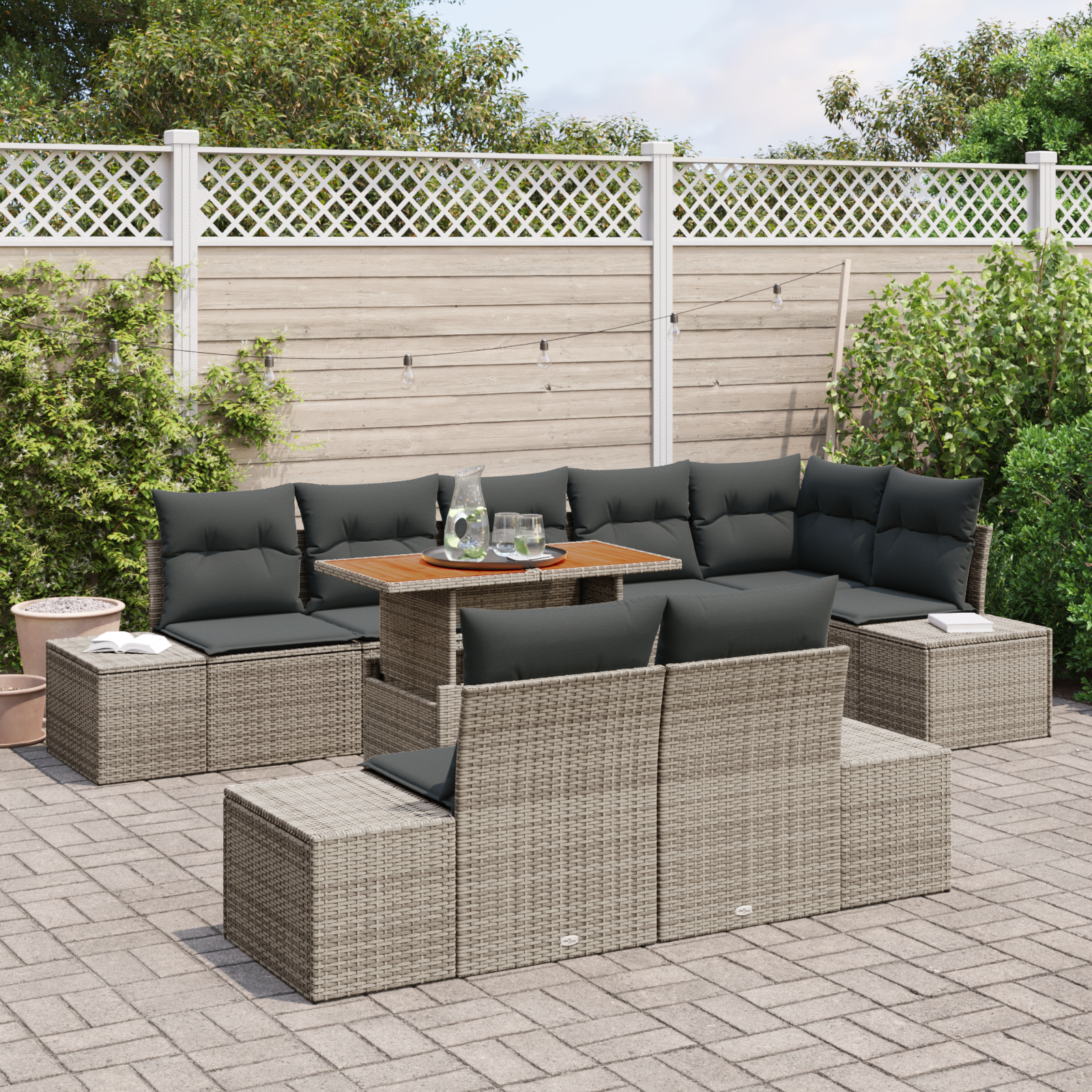 vidaXL Set de masă pentru grădină 9 pcs Gri și Brown 100 x 55 x 73 cm vidaXL Set de masă pentru grădină 9 pcs Gri și Brown 100 x 55 x 73 cm
