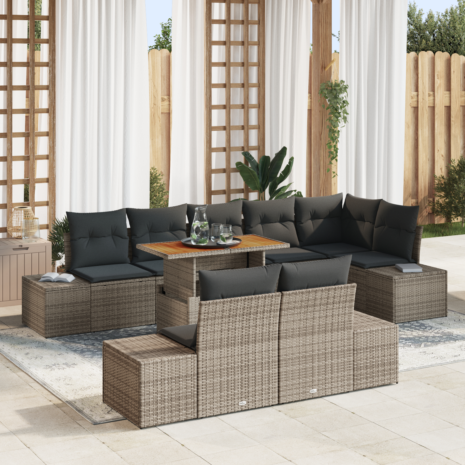 vidaXL Set de masă pentru grădină 9 pcs Gri și Brown 100 x 55 x 73 cm vidaXL Set de masă pentru grădină 9 pcs Gri și Brown 100 x 55 x 73 cm