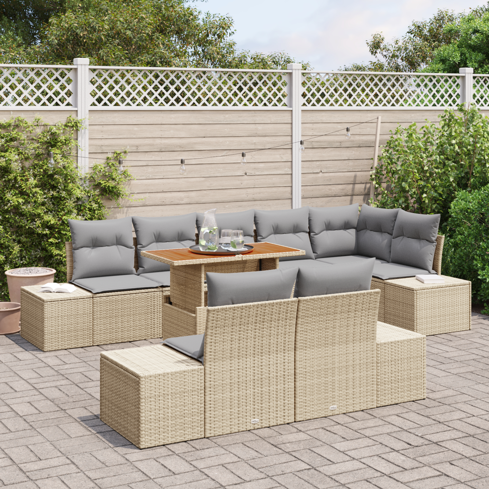 vidaXL Set de masă pentru grădină 9 pcs Bej și gri 100 x 55 x 73 cm vidaXL Set de masă pentru grădină 9 pcs Bej și gri 100 x 55 x 73 cm