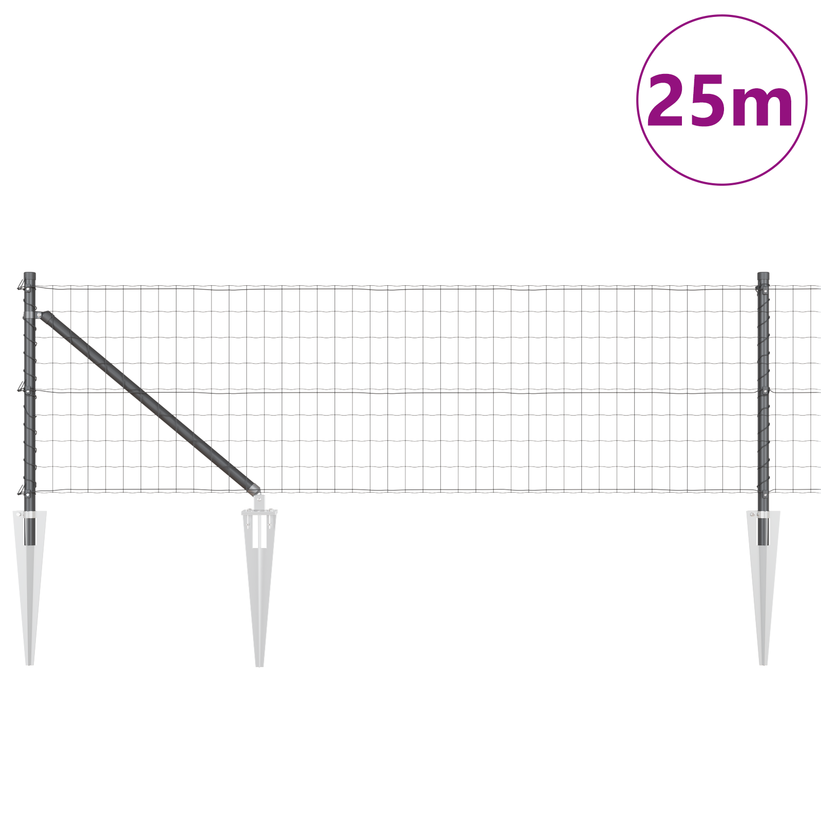 vidaXL Îngrădire cu stâlpi Gri 0.8 x 25 m Oțel vidaXL Îngrădire cu stâlpi Gri 0.8 x 25 m Oțel