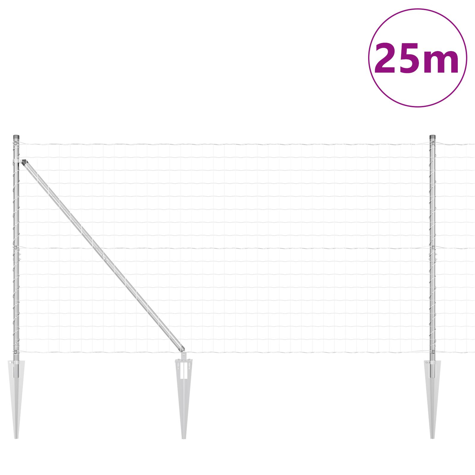 vidaXL Îngrădire cu stâlpi Argintiu 1.2 x 25 m Oțel