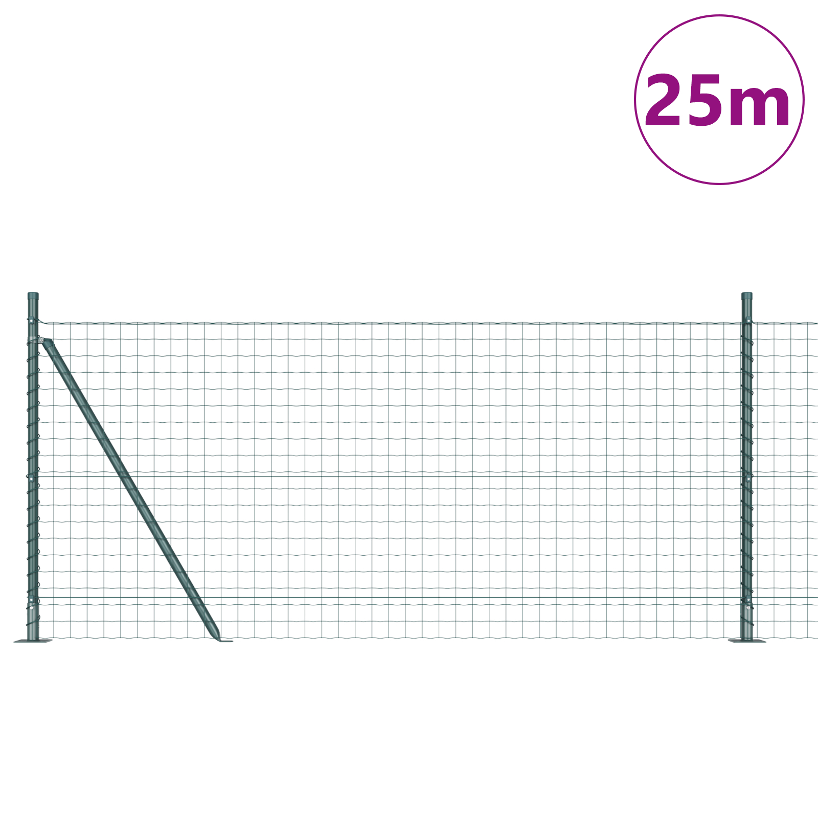 vidaXL Îngrădire cu stâlpi Verde 1 x 25 m Oțel