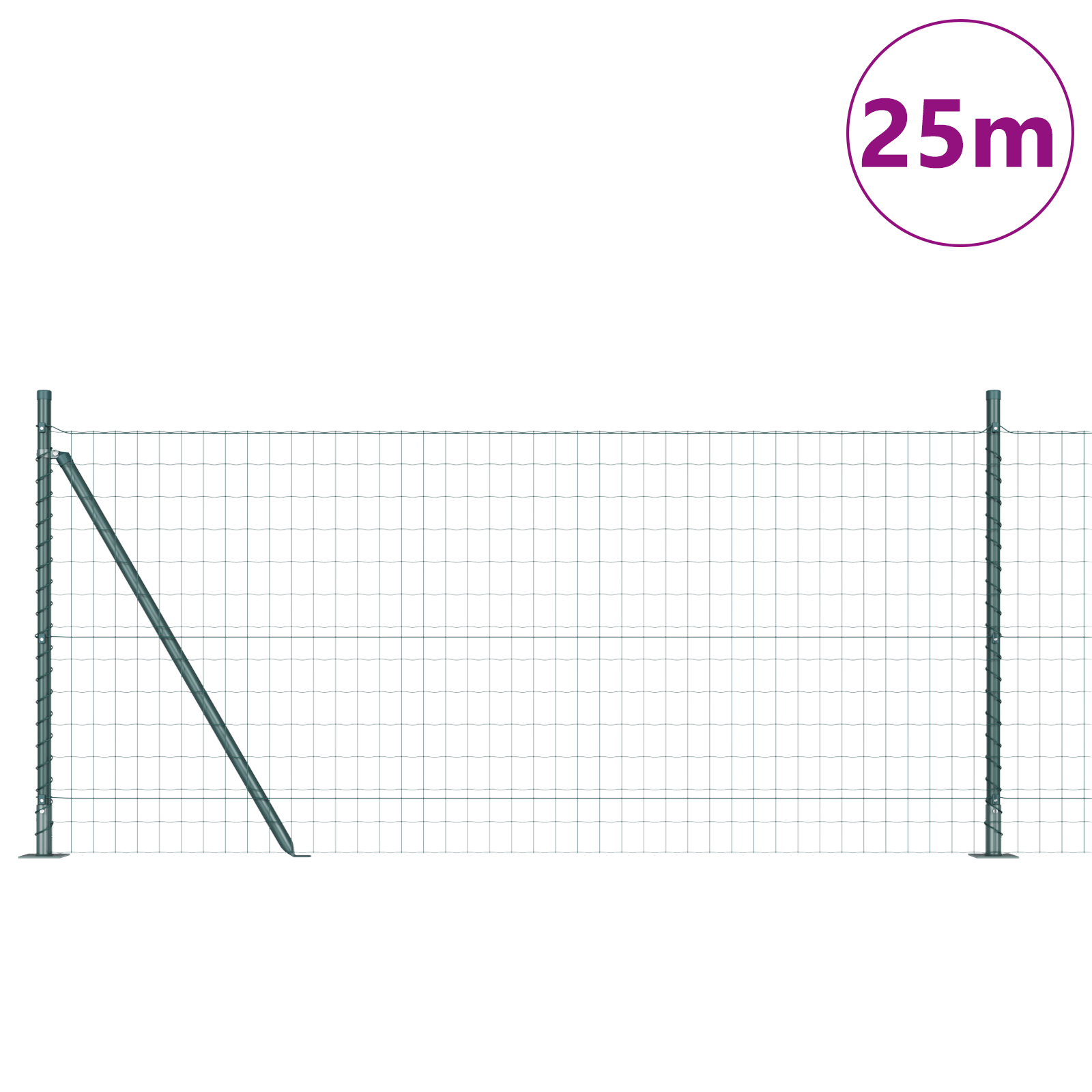 vidaXL Îngrădire cu stâlpi Verde 1 x 25 m Oțel
