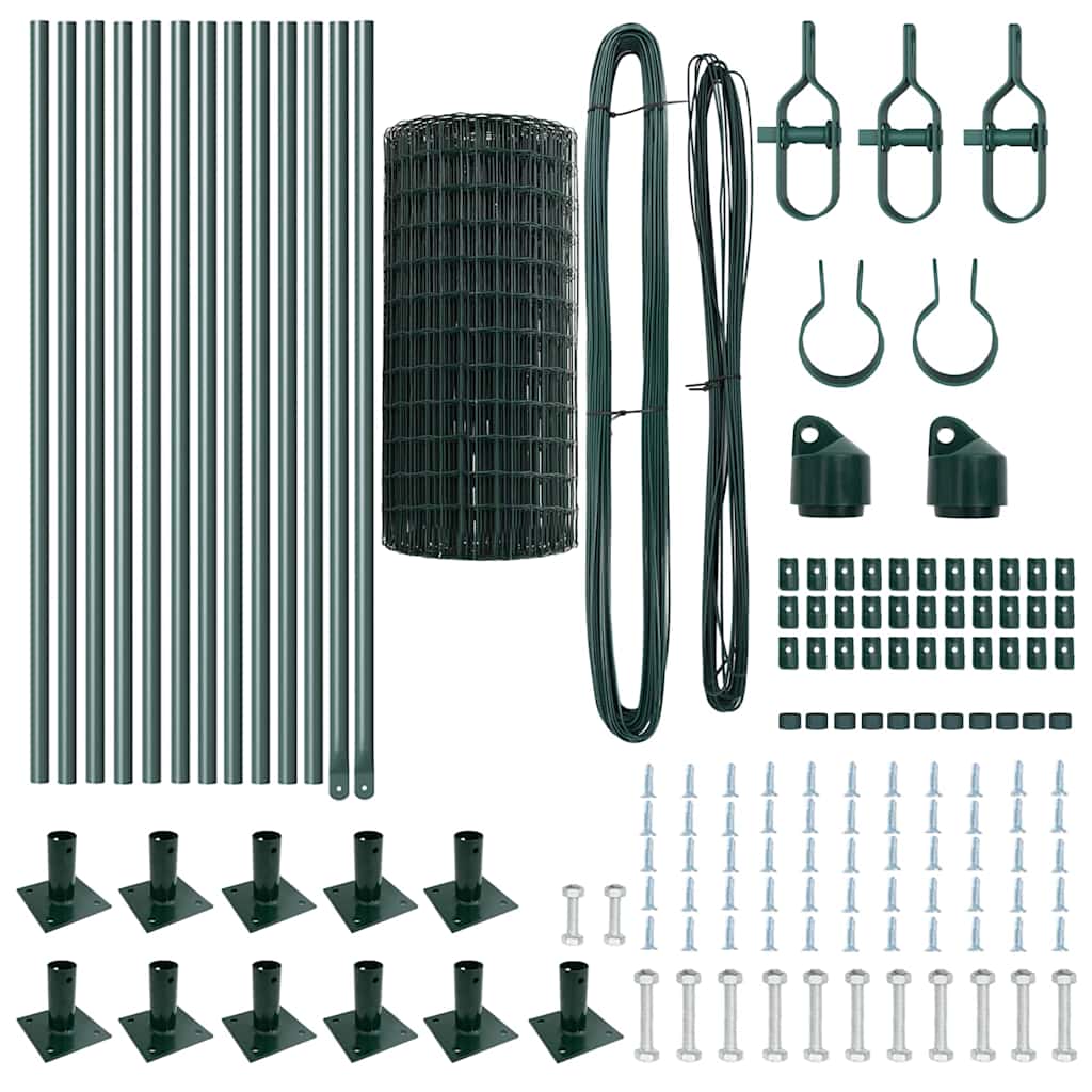 vidaXL Îngrădire cu stâlpi Verde 0.6 x 25 m Oțel