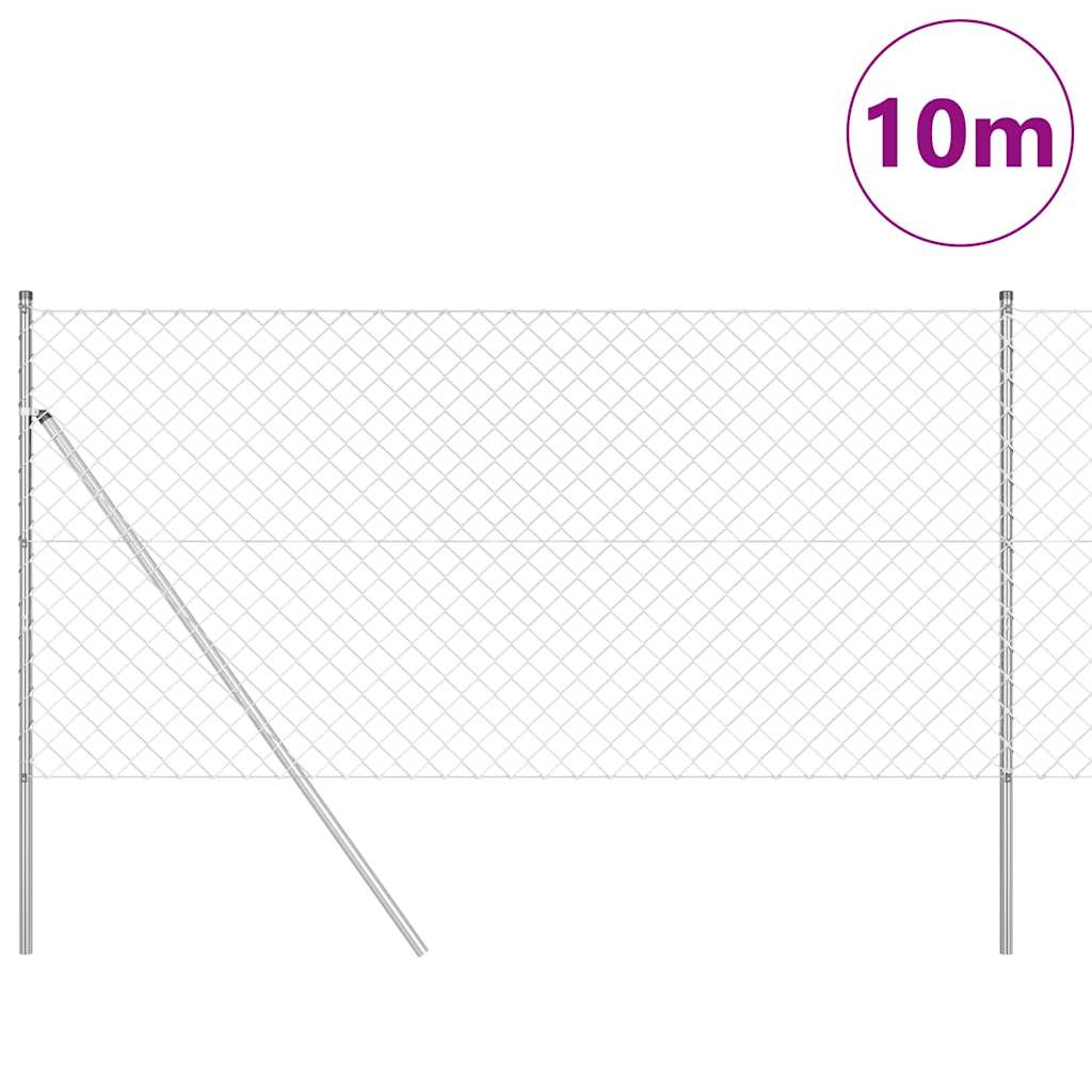vidaXL Împrejmuire din plasă cu stâlpi Argintiu 1 x 10 m Oțel