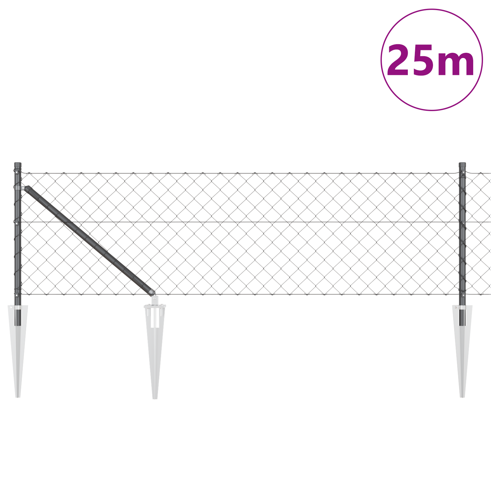 vidaXL Împrejmuire din plasă cu stâlpi Gri 0.8 x 25 m Oțel