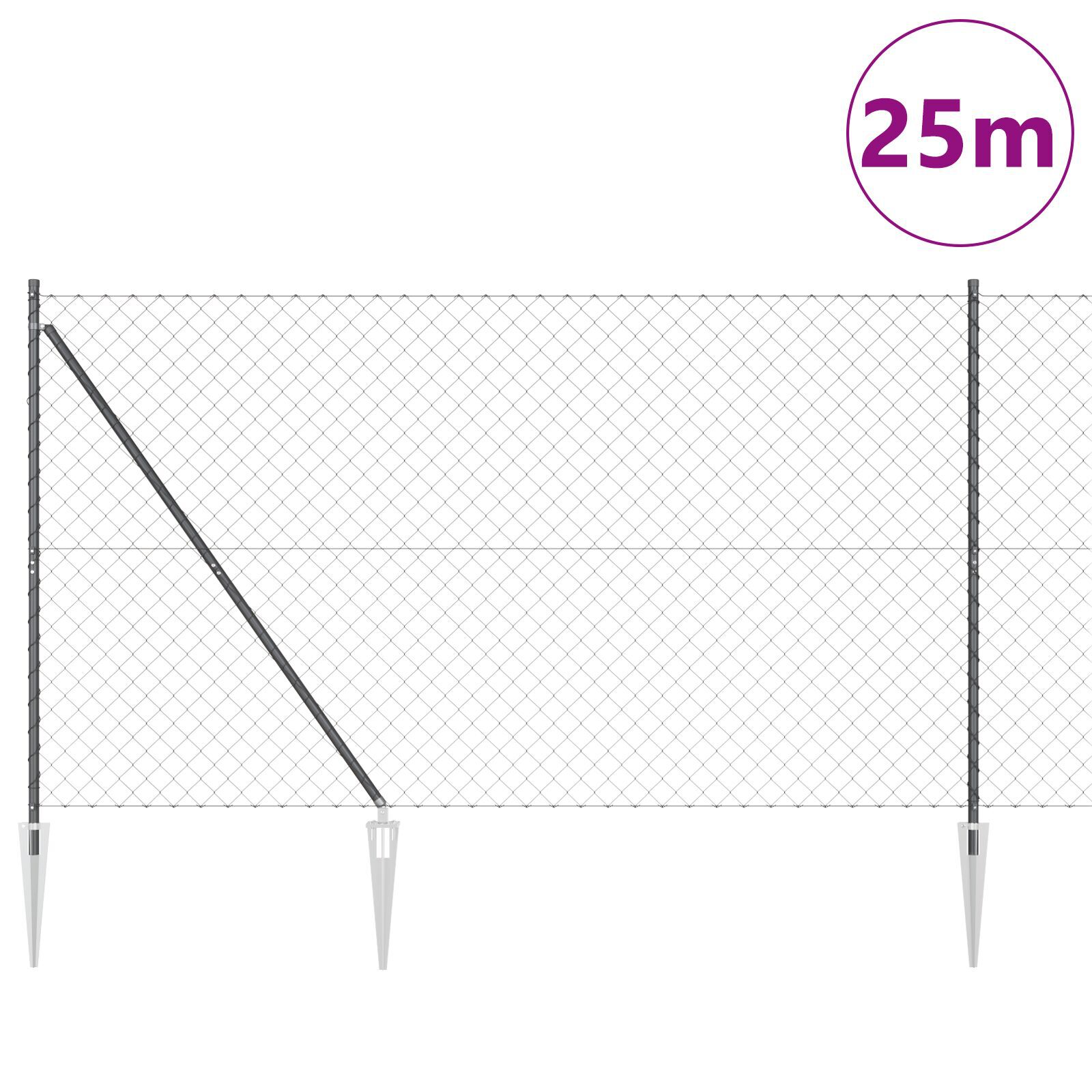 vidaXL Împrejmuire din plasă cu stâlpi Gri 1.6 x 25 m Oțel vidaXL Împrejmuire din plasă cu stâlpi Gri 1.6 x 25 m Oțel