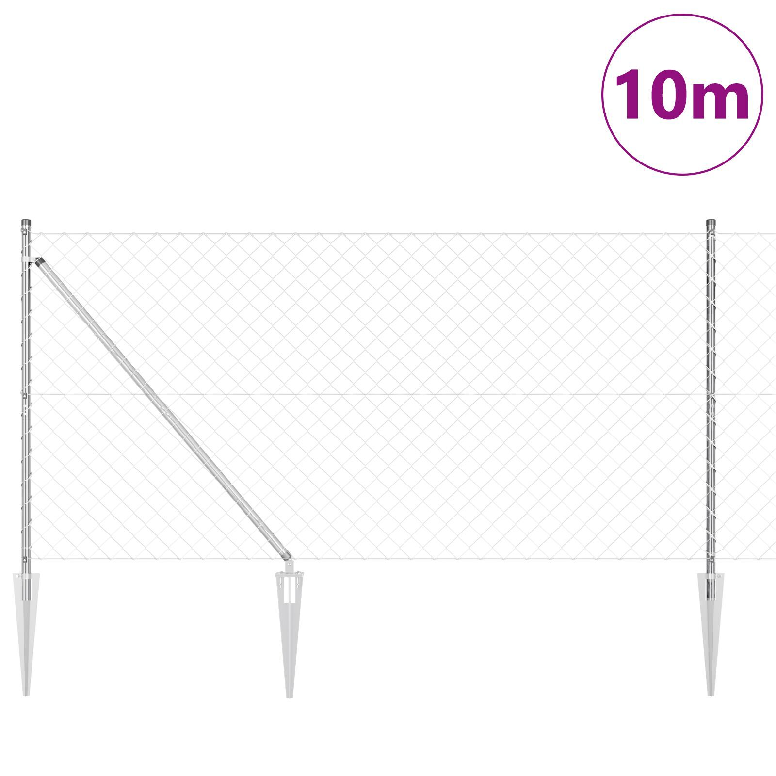 vidaXL Împrejmuire din plasă cu stâlpi Argintiu 1.4 x 10 m Oțel