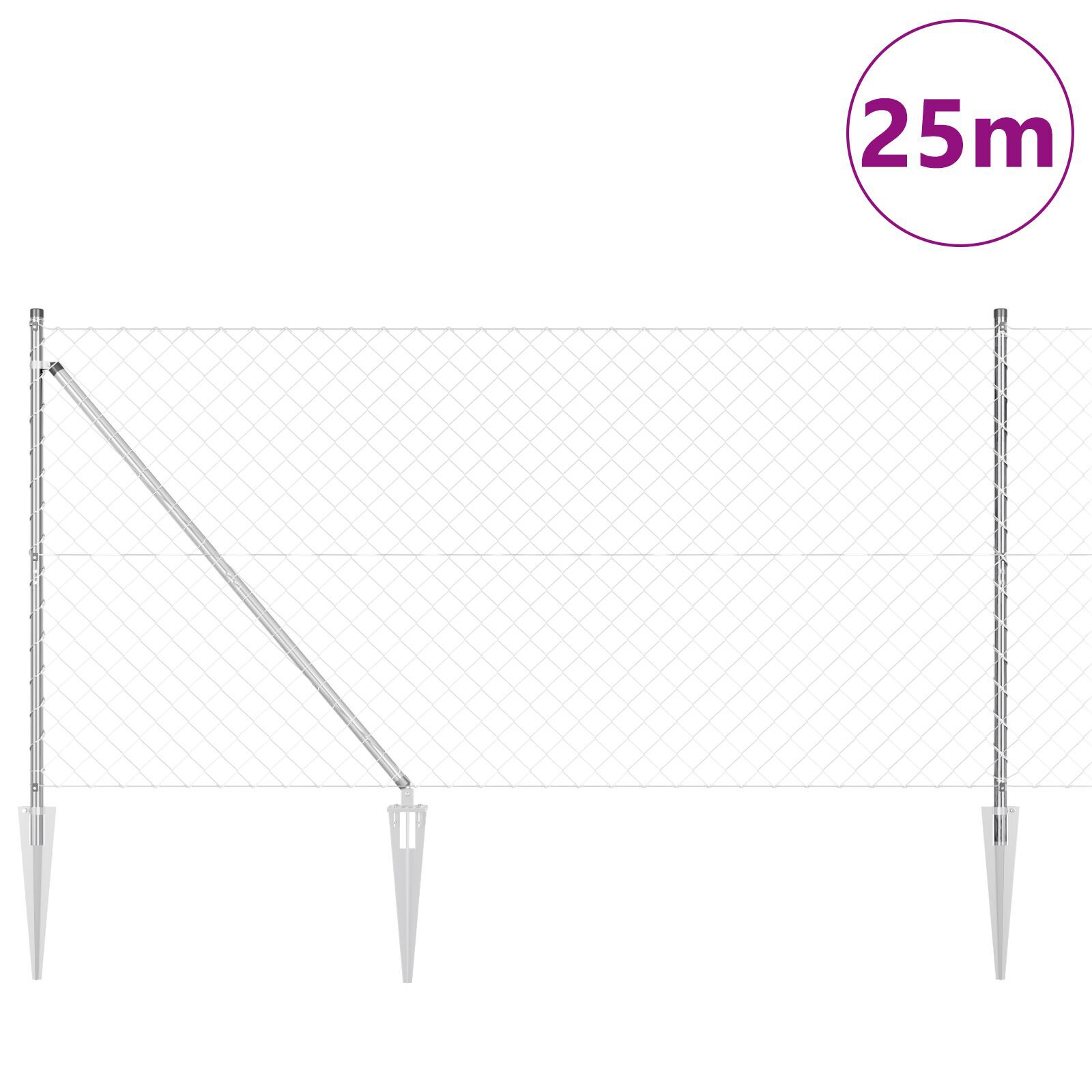 vidaXL Împrejmuire din plasă cu stâlpi Argintiu 1.2 x 25 m Oțel