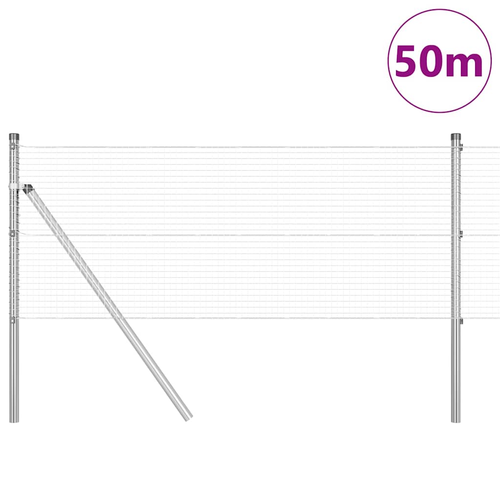 vidaXL Îngrădire cu stâlpi Argintiu 0.8 x 50 m Oțel
