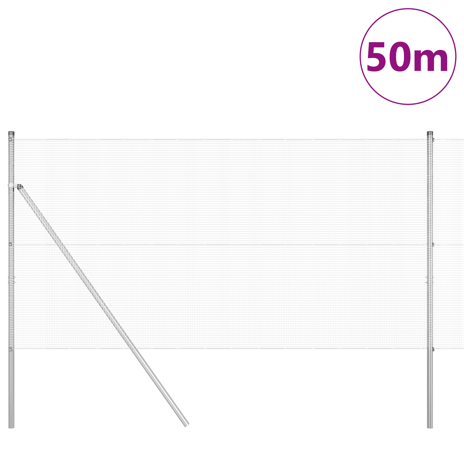 vidaXL Îngrădire cu stâlpi Argintiu 1 x 50 m Oțel