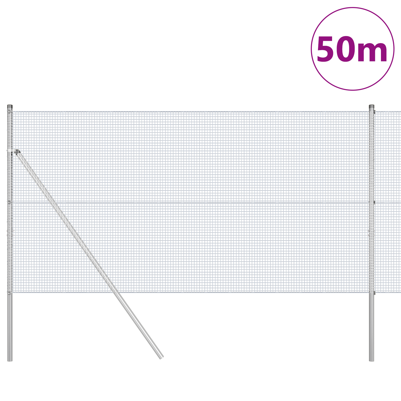 vidaXL Îngrădire cu stâlpi Argintiu 1 x 50 m Oțel