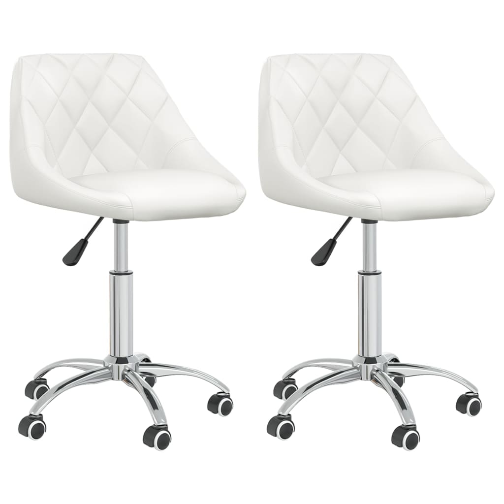 vidaXL Scaune de bucătărie pivotante, 2 buc., alb, piele artificială
