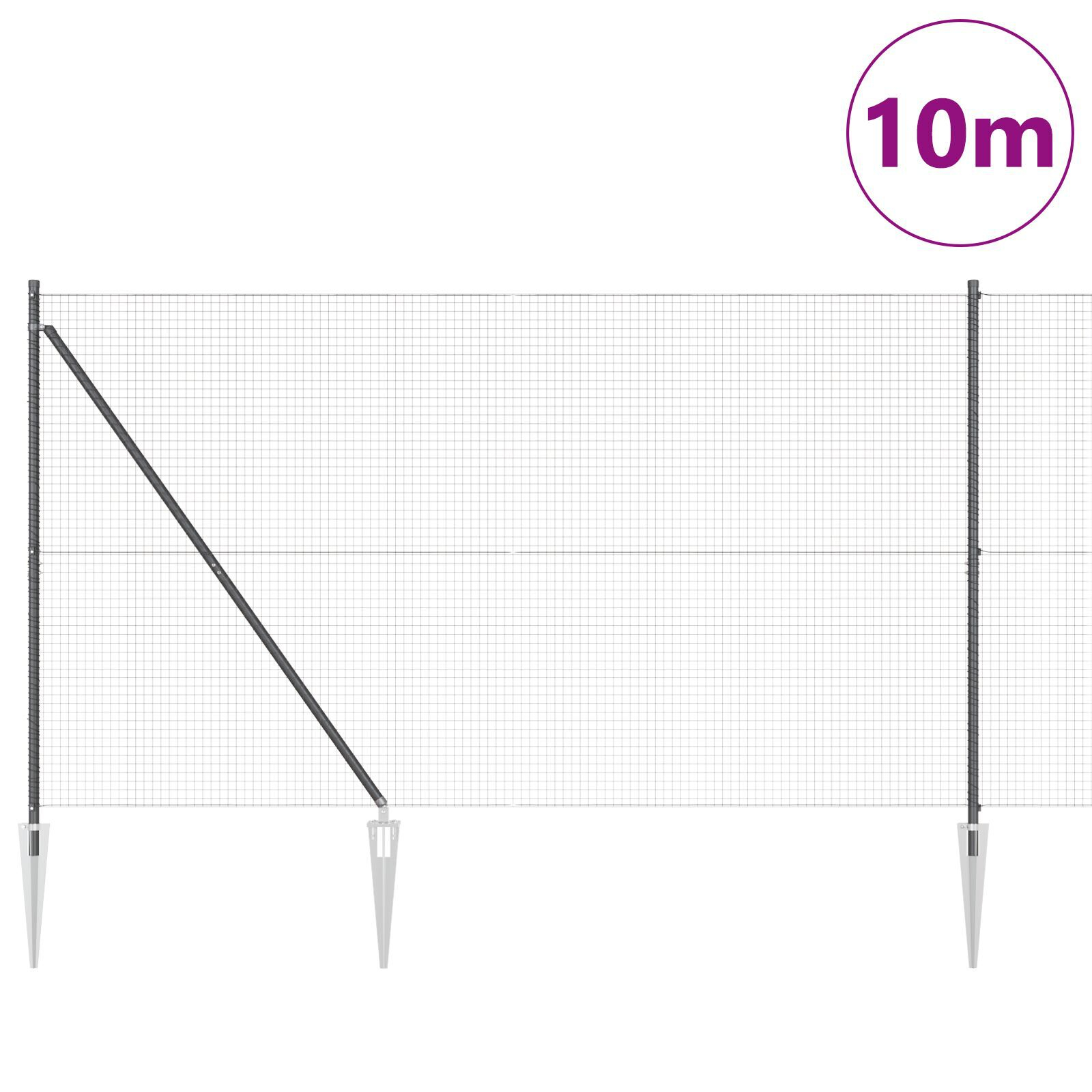 vidaXL Set stâlpi gard metalici Set 2 Gri Metal, Plastic 10 x 1.5 m